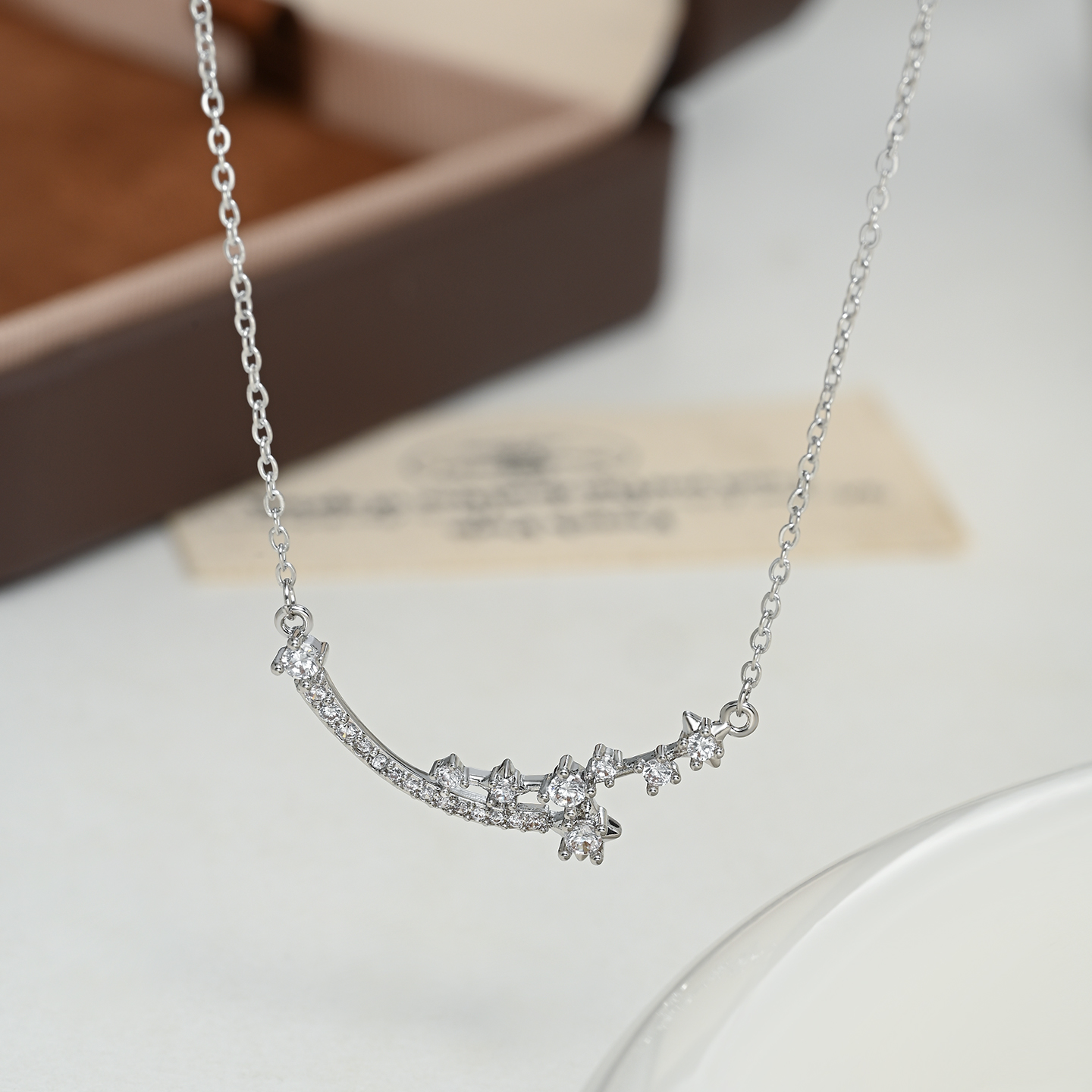 Bai Ling Jewelry, gold and silver dual-color moon and star stainless steel pendant, stone letter necklace, fashionable and versatile gift Specification image