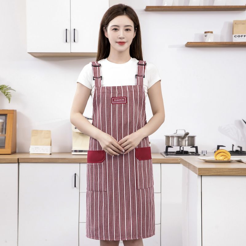 Rayas clásicas tirantes ajustables delantal de algodón para cocinar en casa polvo antimanchas resistente a la suciedad ropa de trabajo unisex details Picture