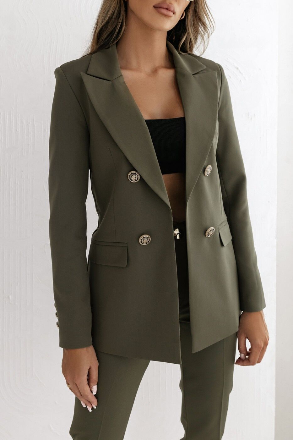 Cross-border foreign trade European and American women's clothing Amazon AliExpress 2024 Autumn/Winter double-breasted solid-color fashionable small suit jacket