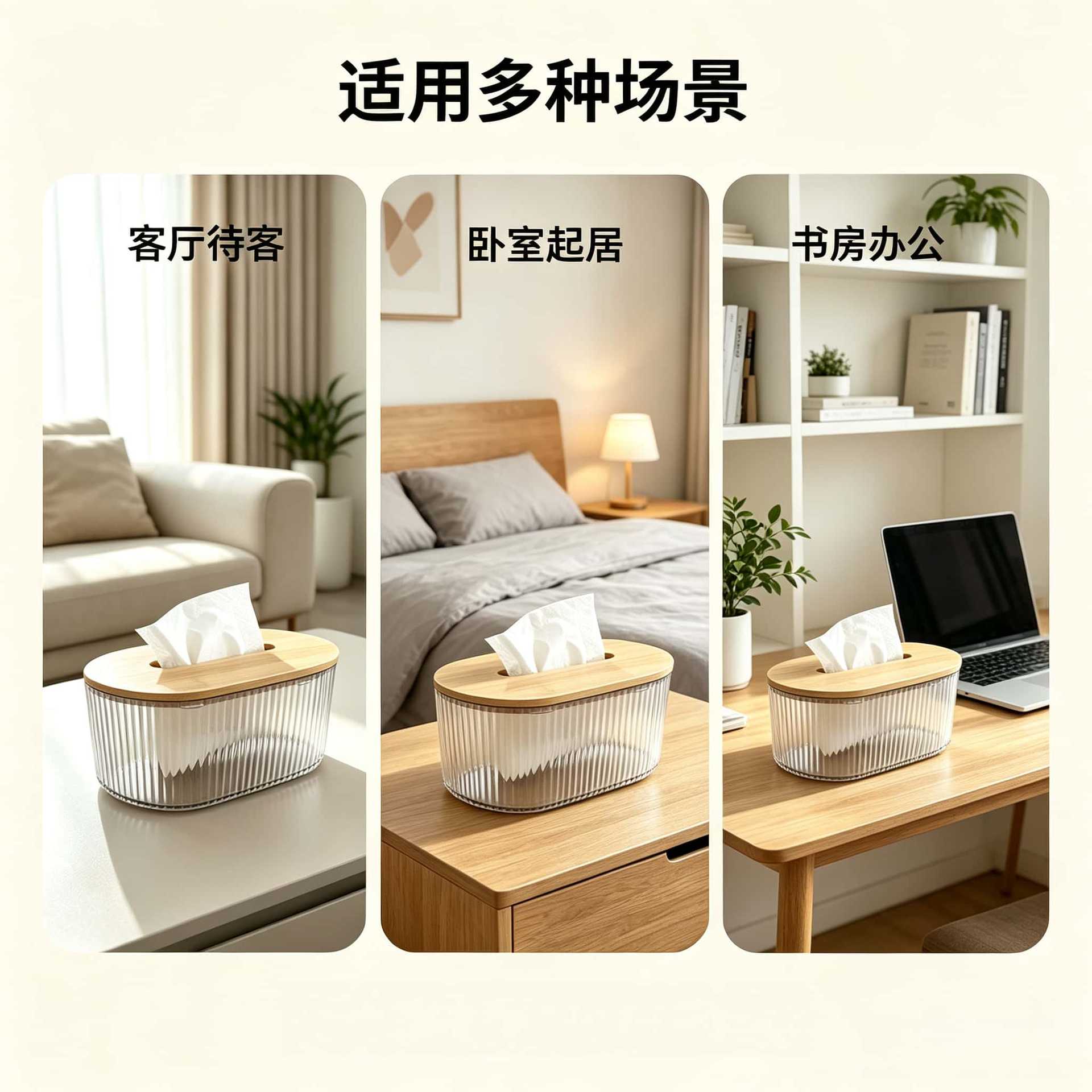 M56-7060 Nordic simple bamboo-covered tissue box, home living room coffee table tissue box, office desktop storage box detail image 5