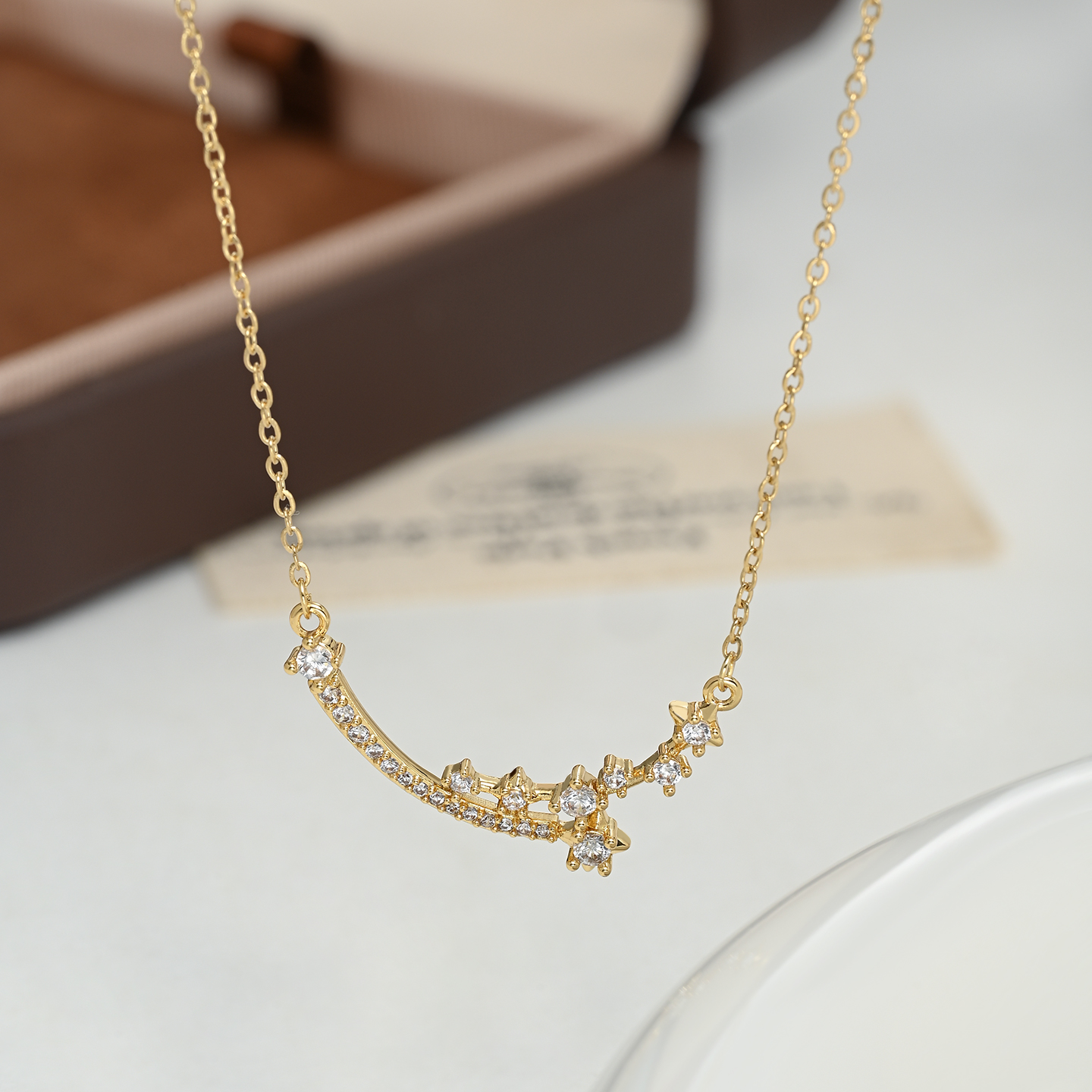 Bai Ling Jewelry, gold and silver dual-color moon and star stainless steel pendant, stone letter necklace, fashionable and versatile gift details Picture