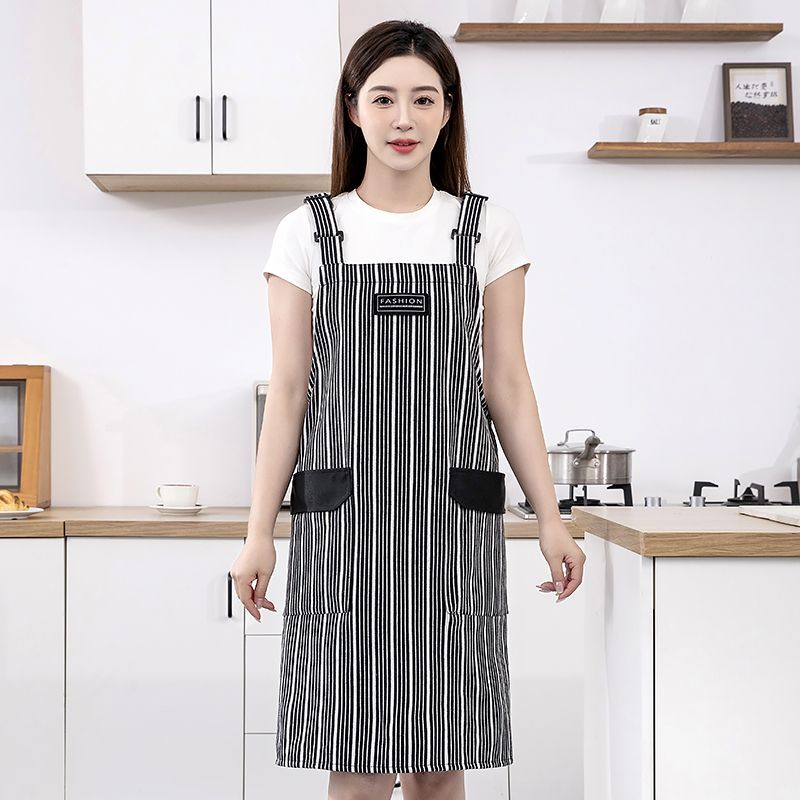 Rayas clásicas tirantes ajustables delantal de algodón para cocinar en casa polvo antimanchas resistente a la suciedad ropa de trabajo unisex Specification image