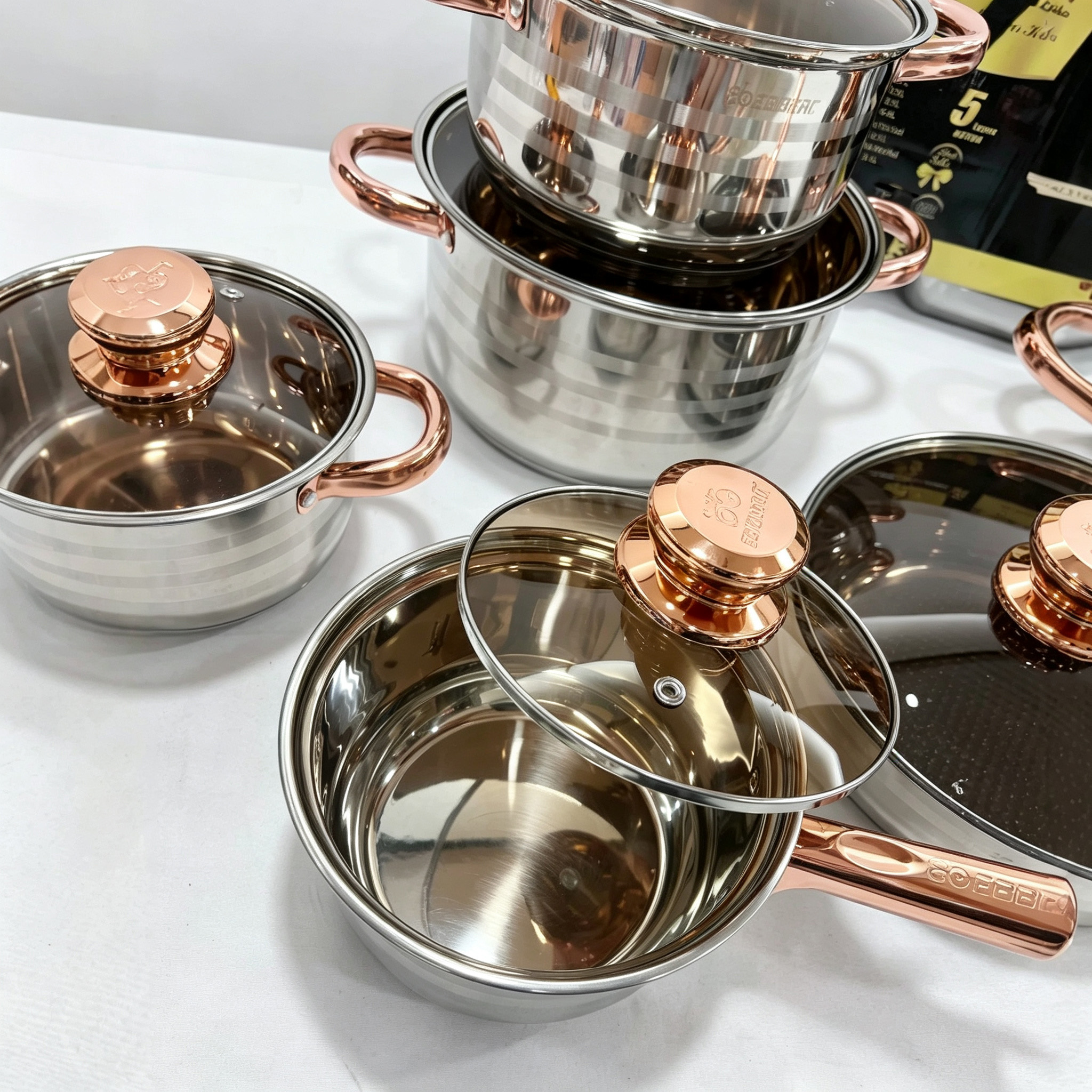 CGUCOOK Cross-border Thickened Stainless Steel Cookware 12-piece set, including pot, milk pot, frying pot, double-bottom soup pot and thickened cookware set combination Specification image