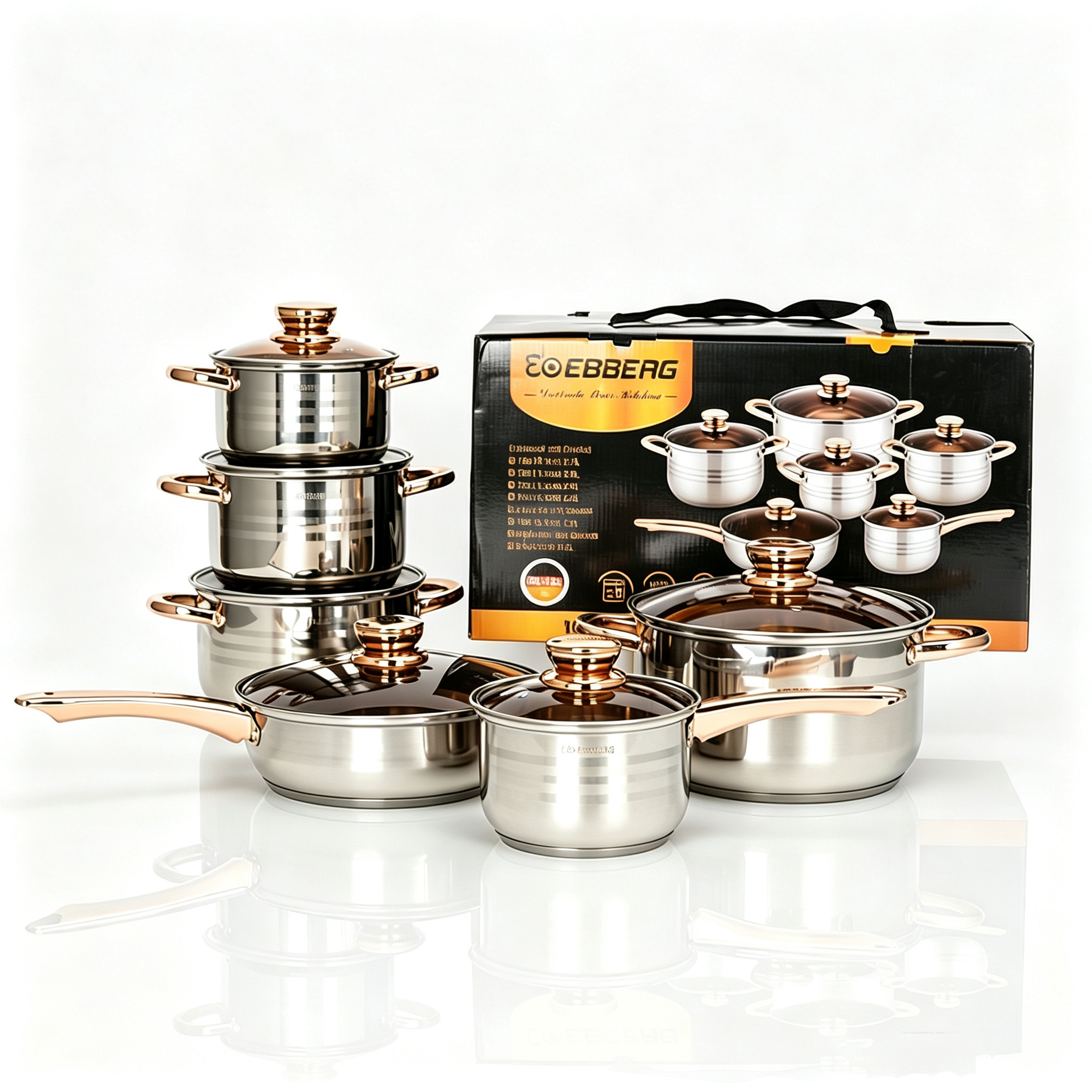 CGUCOOK Cross-border Thickened Stainless Steel Cookware 12-piece set, including pot, milk pot, frying pot, double-bottom soup pot and thickened cookware set combination Application Scenario