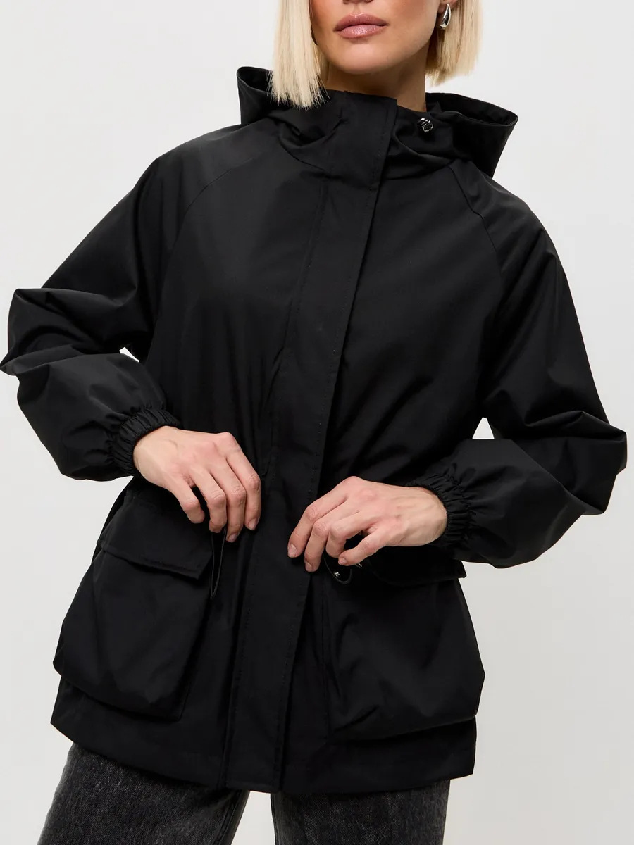 European and American cross-border casual and fashionable women's windbreaker, long-sleeved hooded drawstring waterproof jacket, loose outdoor mountaineering suit