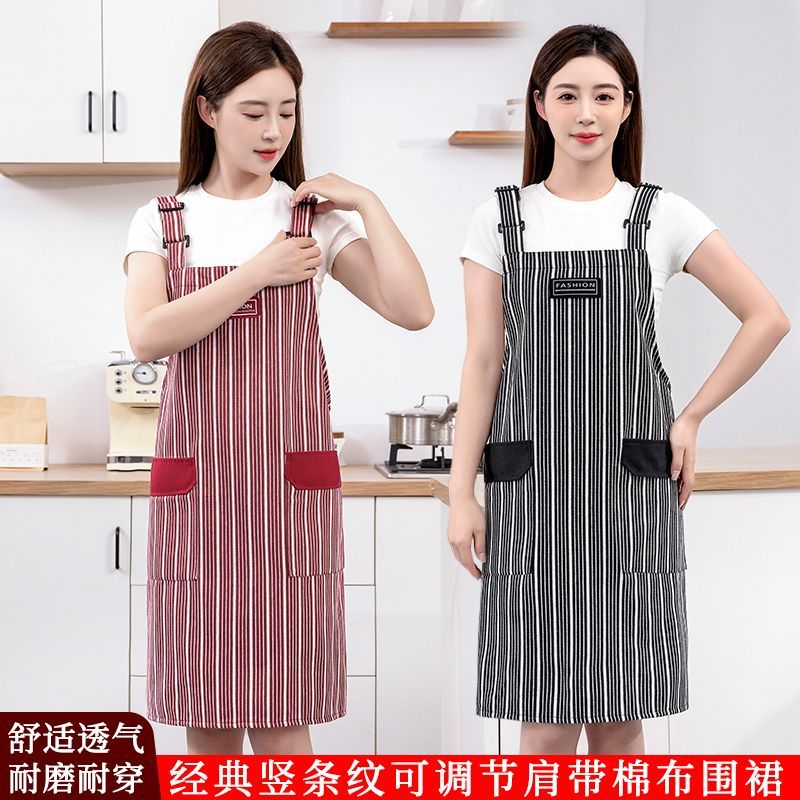 Rayas clásicas tirantes ajustables delantal de algodón para cocinar en casa polvo antimanchas resistente a la suciedad ropa de trabajo unisex Item Picture