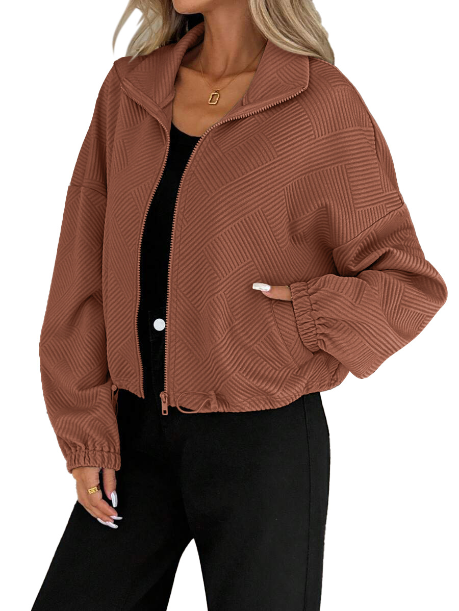 European and American cross-border Amazon 2025 autumn/winter high-neck zipper hem drawstring pocket women's loose baseball jacket Application Scenario