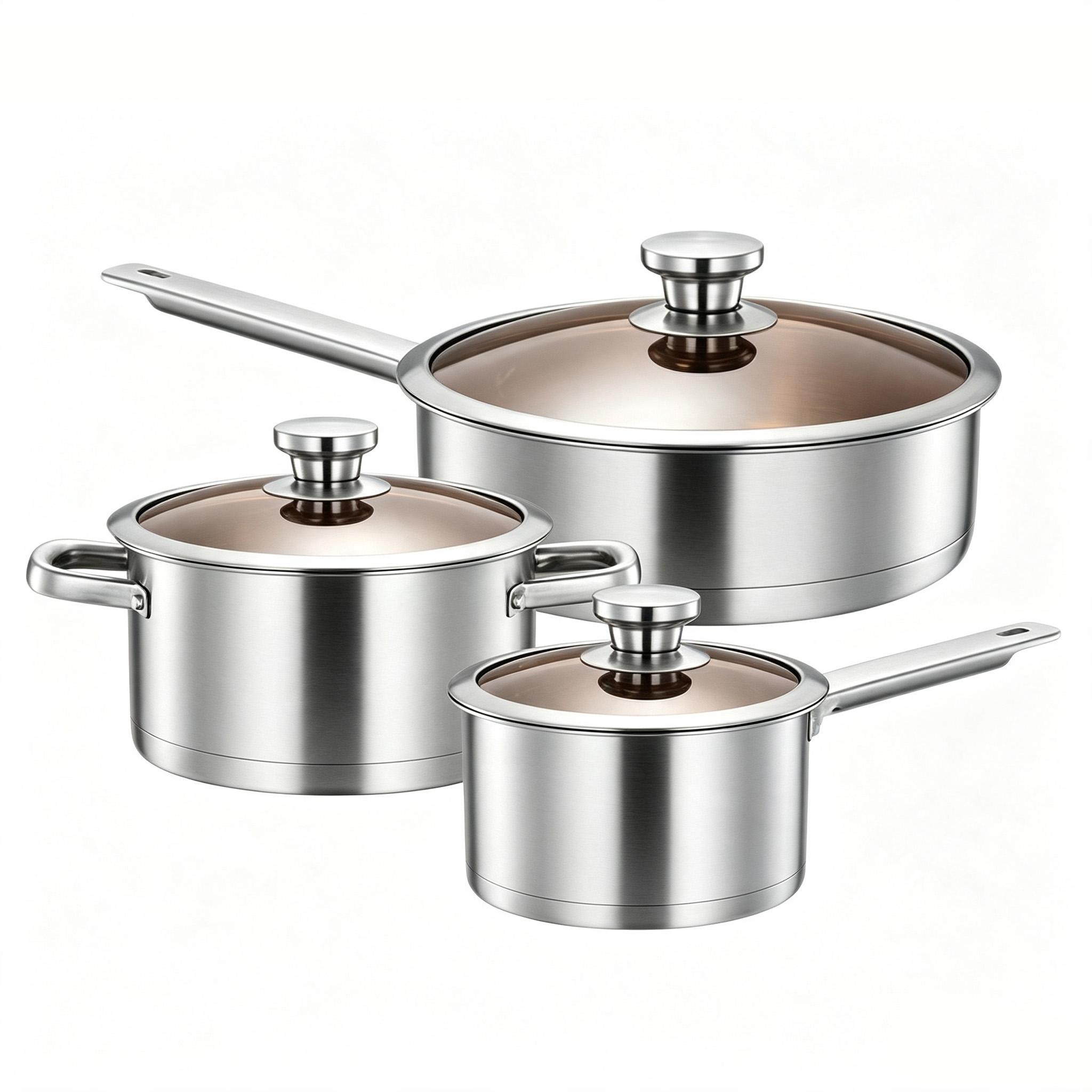CUCOOK Cross-border Stainless Steel 6-piece Set of Cookware, milk pot, soup pot and frying pot, 4-piece set of soup pot and frying pot, thickened right-angle frying and stir-frying pot set Item Picture
