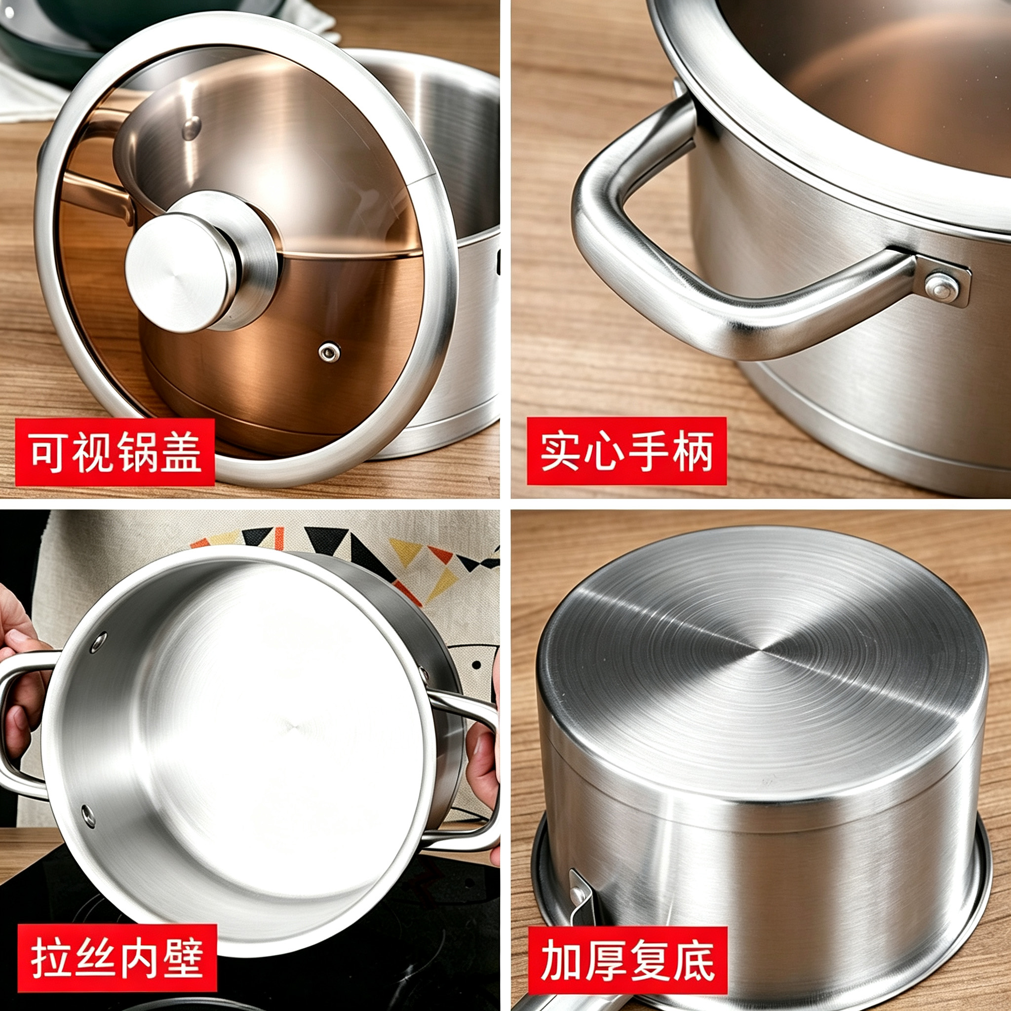 CUCOOK Cross-border Stainless Steel 6-piece Set of Cookware, milk pot, soup pot and frying pot, 4-piece set of soup pot and frying pot, thickened right-angle frying and stir-frying pot set Application Scenario