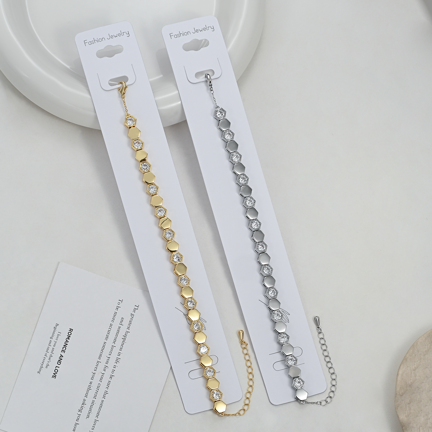 Pulsera de colmena dorada de lujo de luz hexagonal espaciado con diamantes cadena de tenis ajustable commuter versátil pulsera