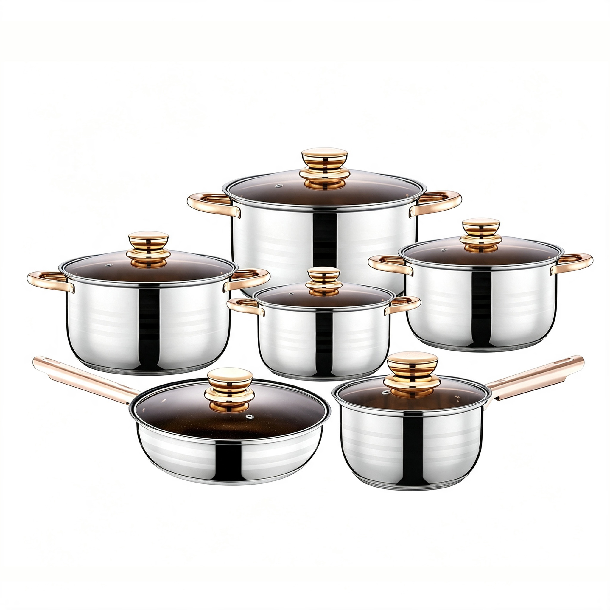 CGUCOOK Cross-border Thickened Stainless Steel Cookware 12-piece set, including pot, milk pot, frying pot, double-bottom soup pot and thickened cookware set combination Item Picture