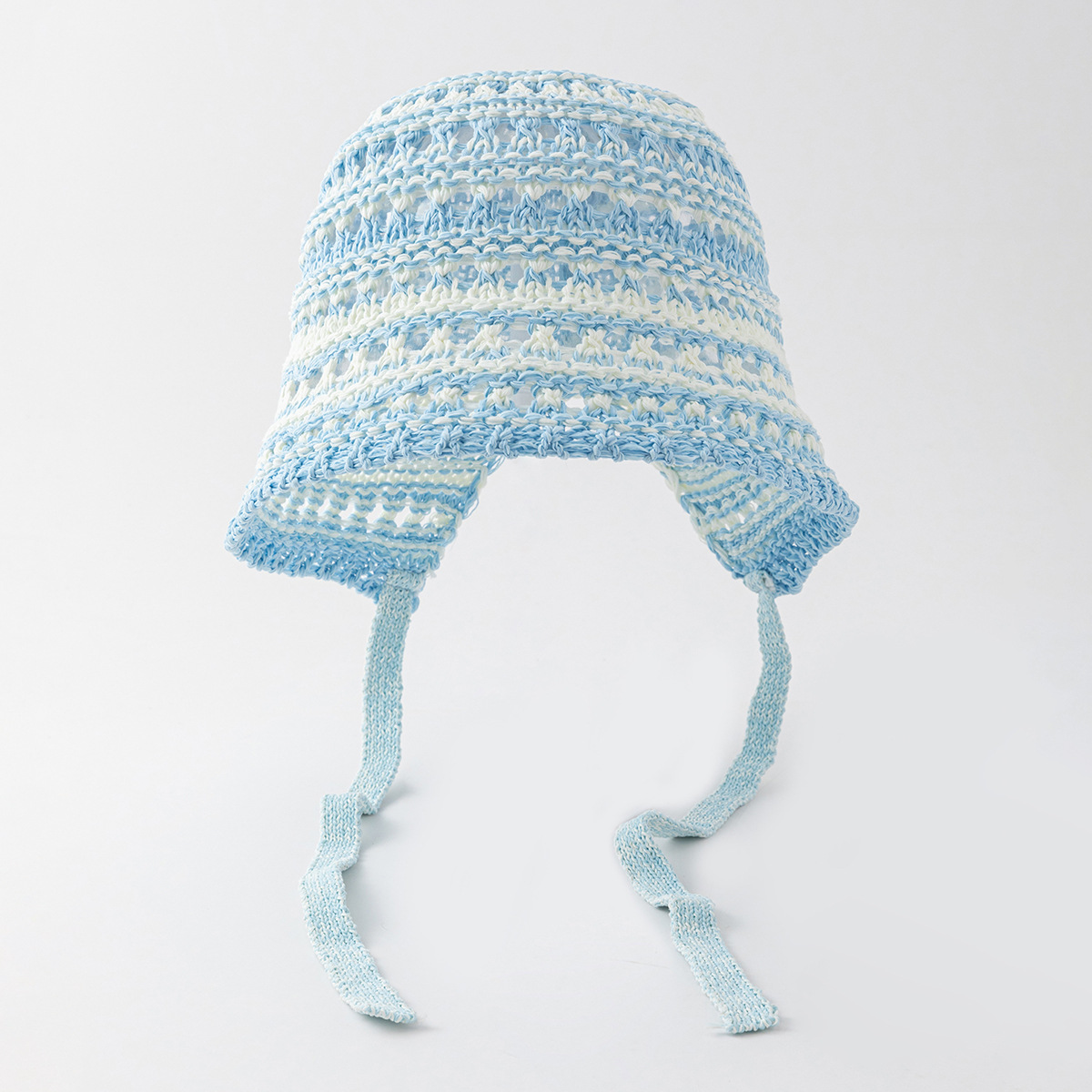 Retro color-blocked striped hollowed-out knitted pile hat, girl-style lace-up over-ear sun hat, versatile hat for outings and photos Specification image