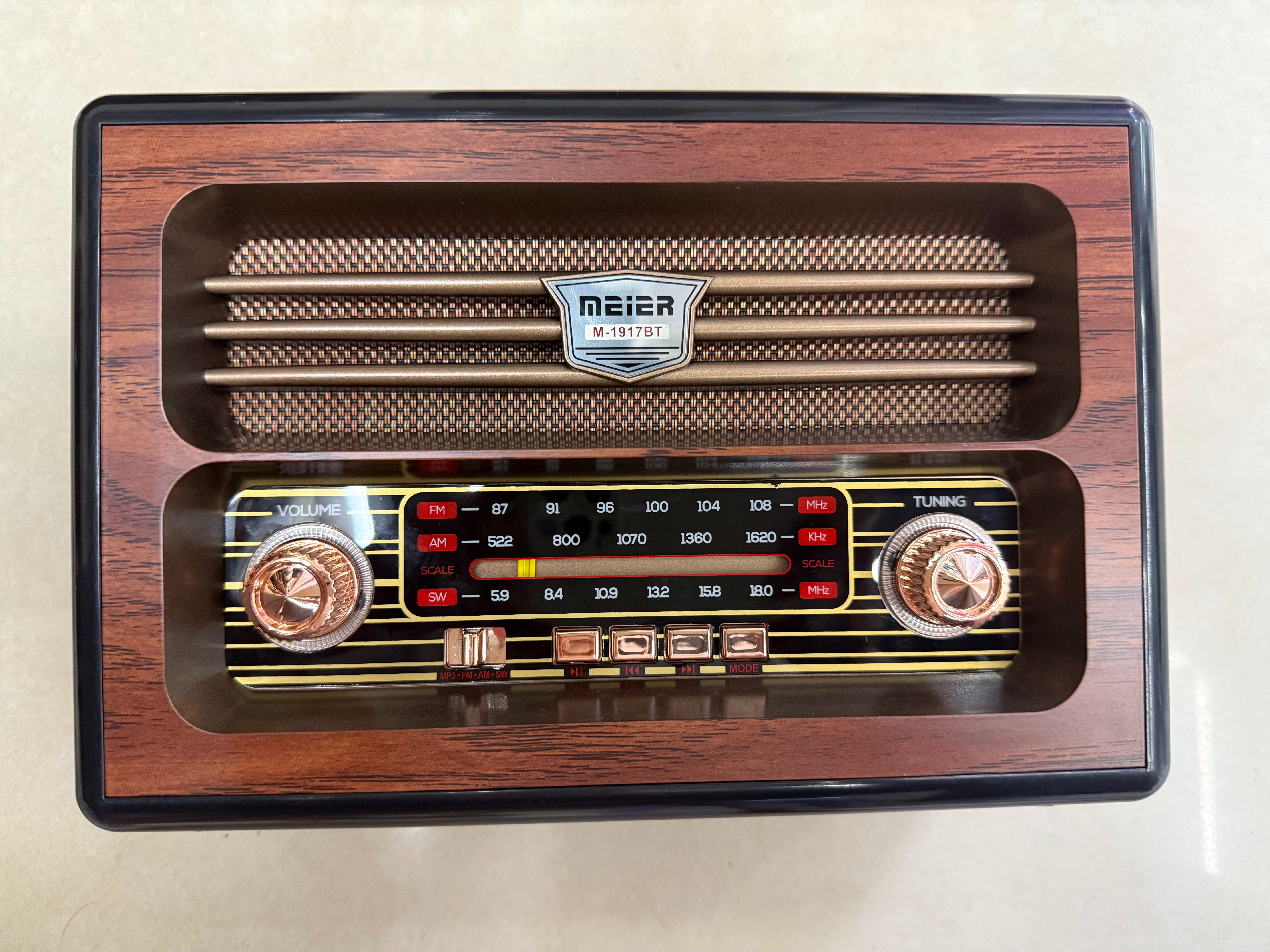 M-1917BT classic retro radio Bluetooth speaker, wood grain multi-band multi-functional desktop ornament, USB music TF card for playing music, suitable for gifting to the elderly