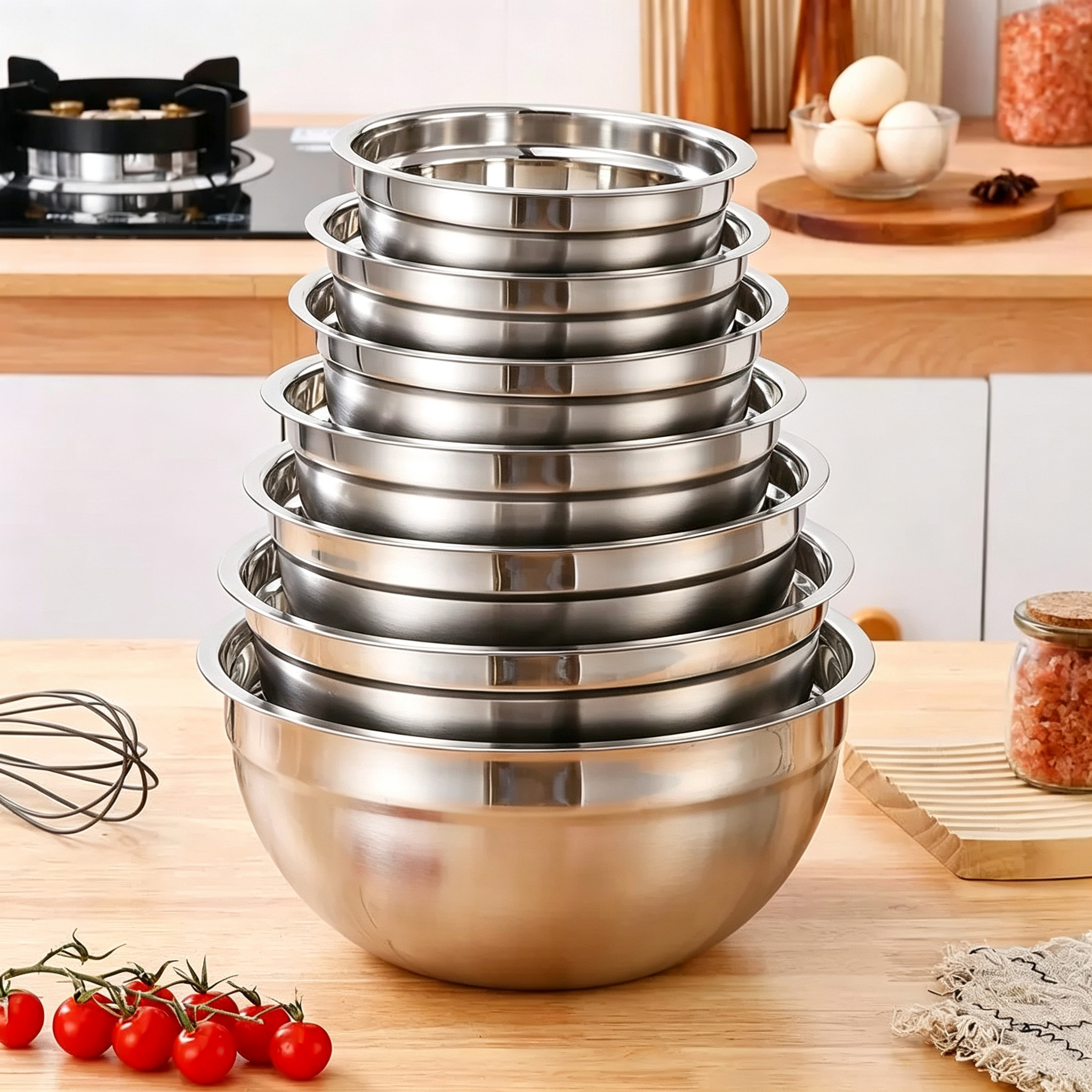 CGUCOOK thickened stainless steel salad bowl, colorful salad bowl set, egg beater bowl with lid, kitchen baking and cooking bowl, multi-functional fruit bowl details Picture