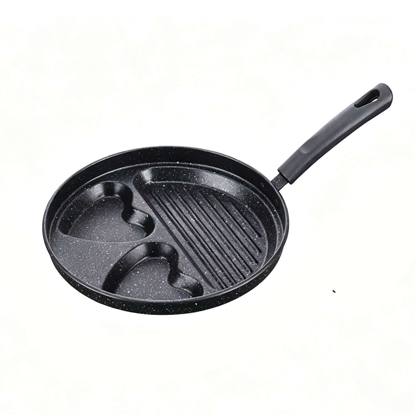 CGUCOOK Cross-border Big Smile Non-stick Frying Pan, Egg Frying Pan, Three-hole Double Heart Breakfast Egg Burger Pan, Non-stick Pan, Sausage and Steak Frying pan Item Picture