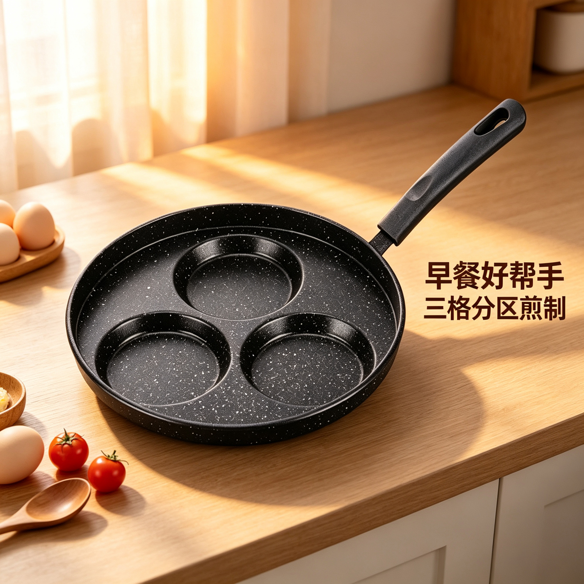 CGUCOOK cross border 3 round antiadherente sartén huevo sartén tres agujeros desayuno huevo hamburguesa sartén antiaderente home nuevo estilo frittén sartén Specification image