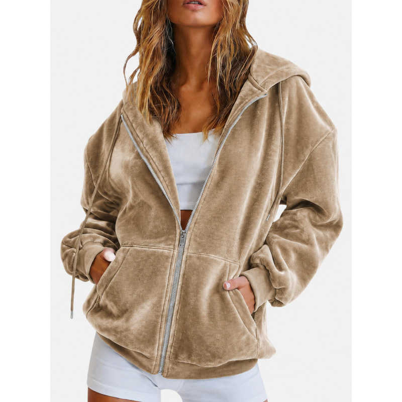 2026 Amazon cross-border European and American velvet hooded sweatshirt for autumn and winter, loose zipper cardigan for casual wear Application Scenario