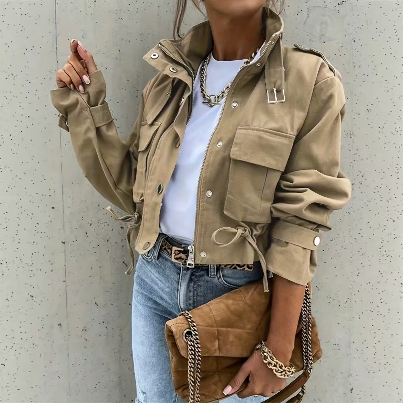 In 2026, Spring and Autumn Women's new long-sleeved stand-up collar bike-style jacket and short, fashionable and versatile jacket Application Scenario
