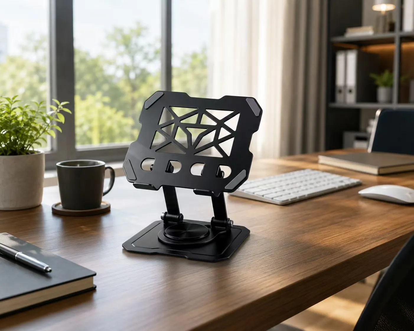 Rotating notebook stand, vertical desktop, height-increasing, hollowed-out, heat-dissipating, lift-up and foldable metal notebook computer stand detail image 4