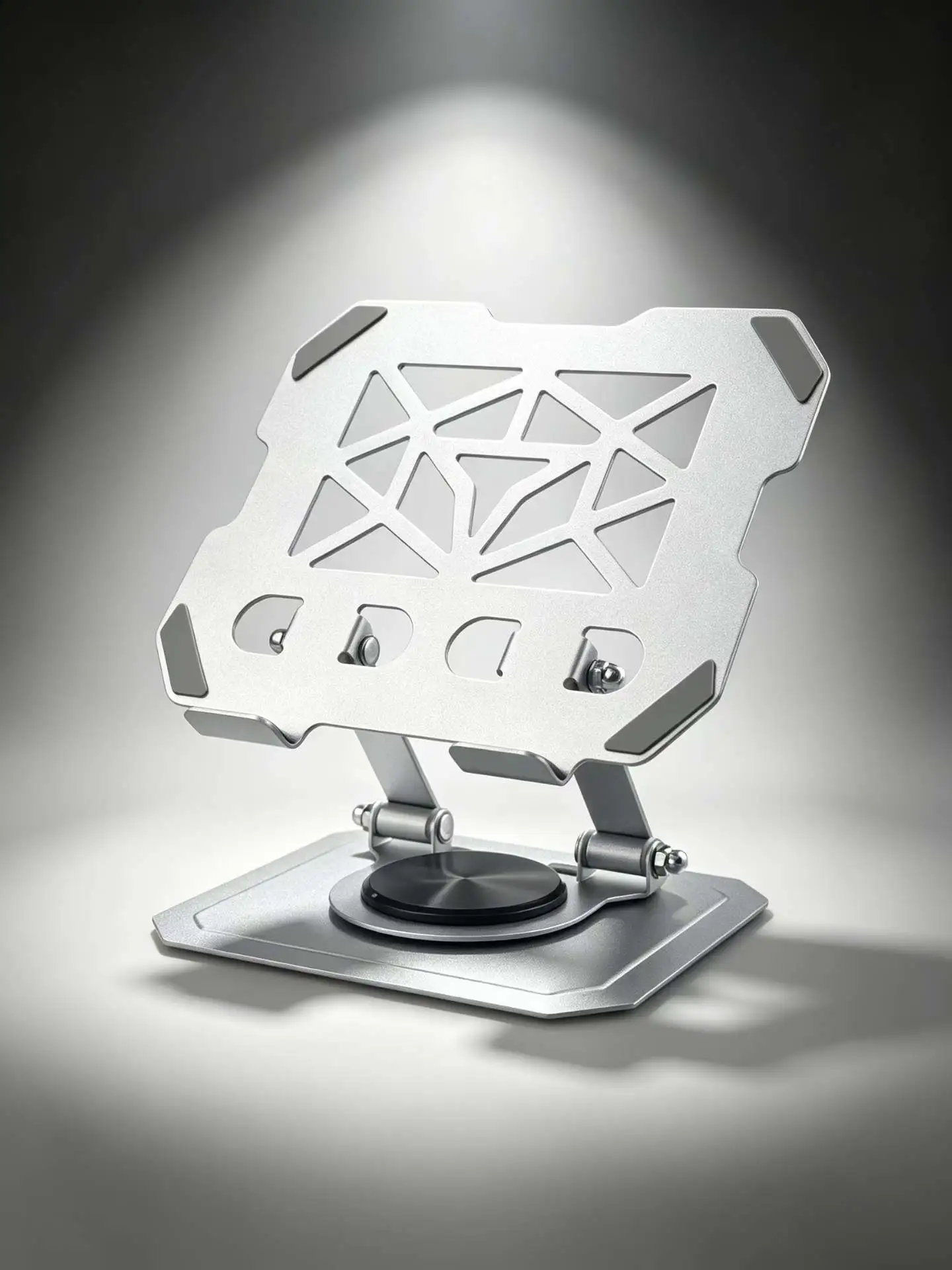 Rotating notebook stand, vertical desktop, height-increasing, hollowed-out, heat-dissipating, lift-up and foldable metal notebook computer stand detail image 6