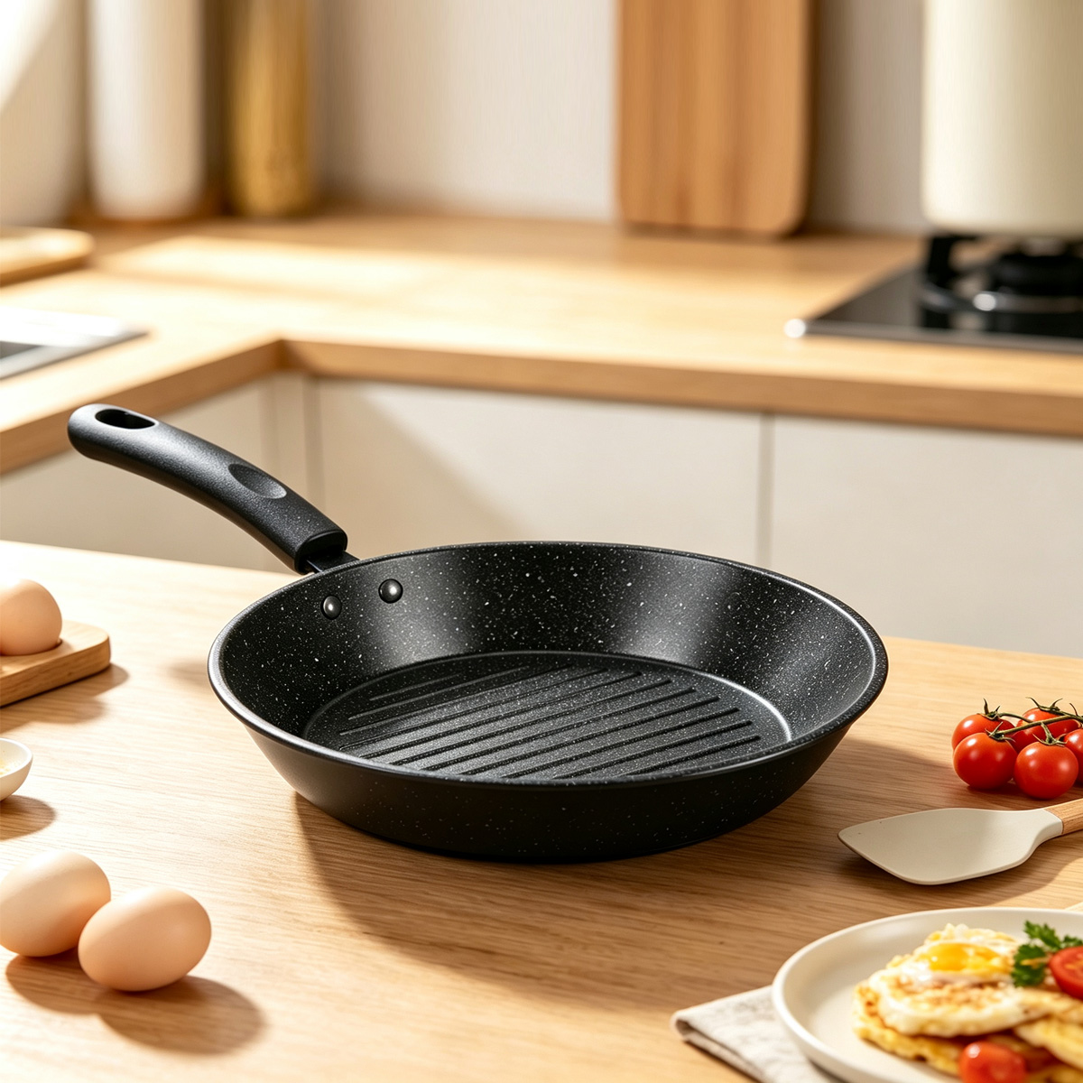 CGUCOOK Cross-border Striped flat Frying pan, egg frying pan, breakfast egg hamburger pan, non-stick pan, new household egg frying pan, steak and pork chop flat frying pan Specification image
