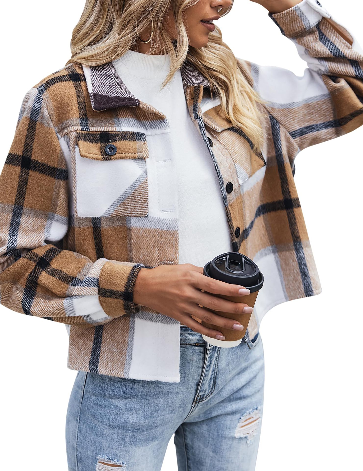 For the 2024 cross-border Amazon autumn collection, women's flannel short jackets and checked button shirts are available undefined
