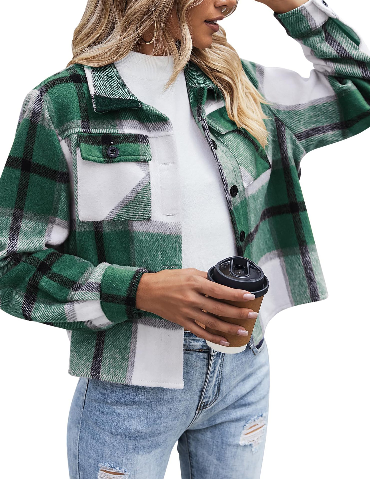 For the 2024 cross-border Amazon autumn collection, women's flannel short jackets and checked button shirts are available