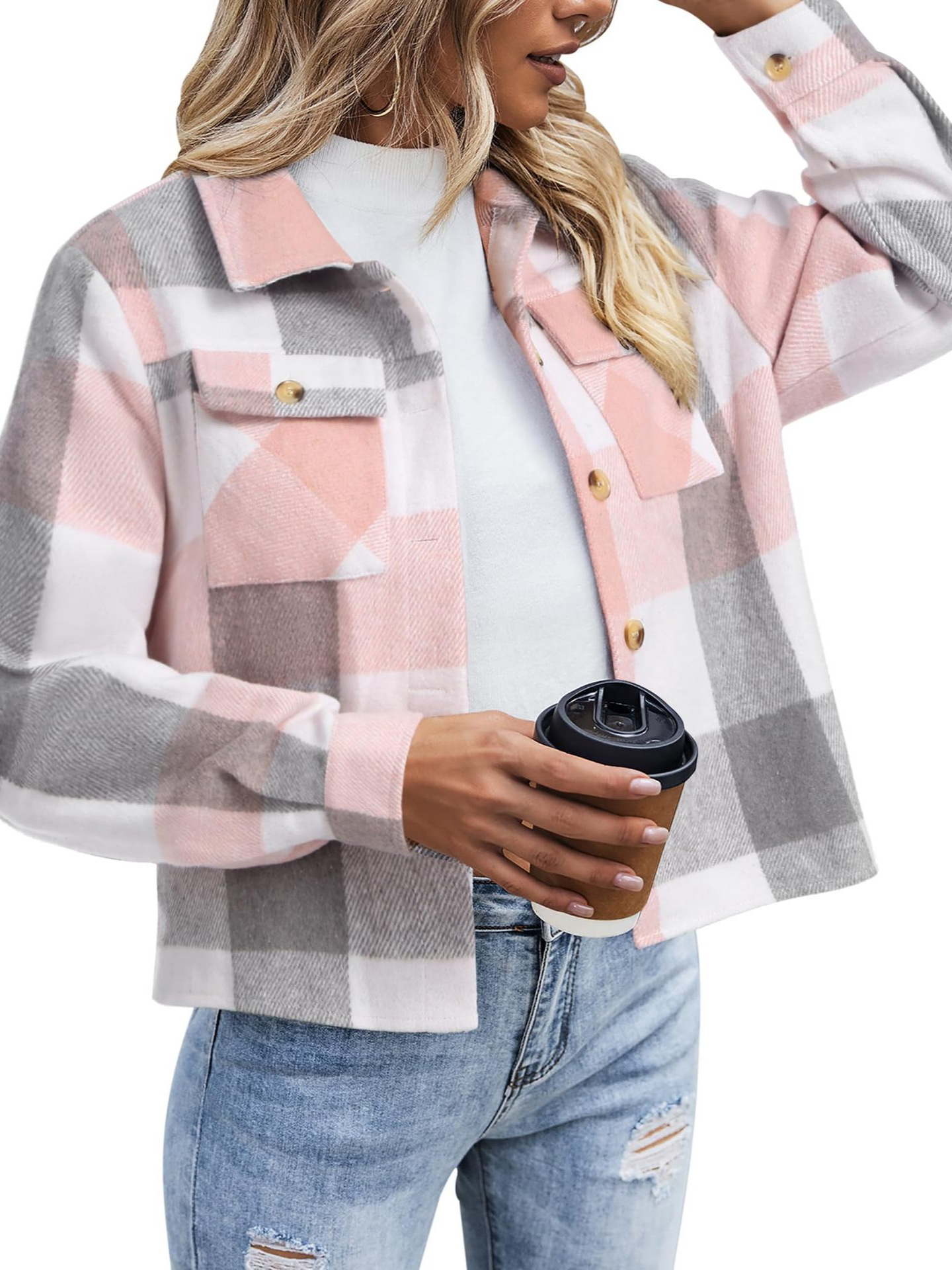 For the 2024 cross-border Amazon autumn collection, women's flannel short jackets and checked button shirts are available undefined