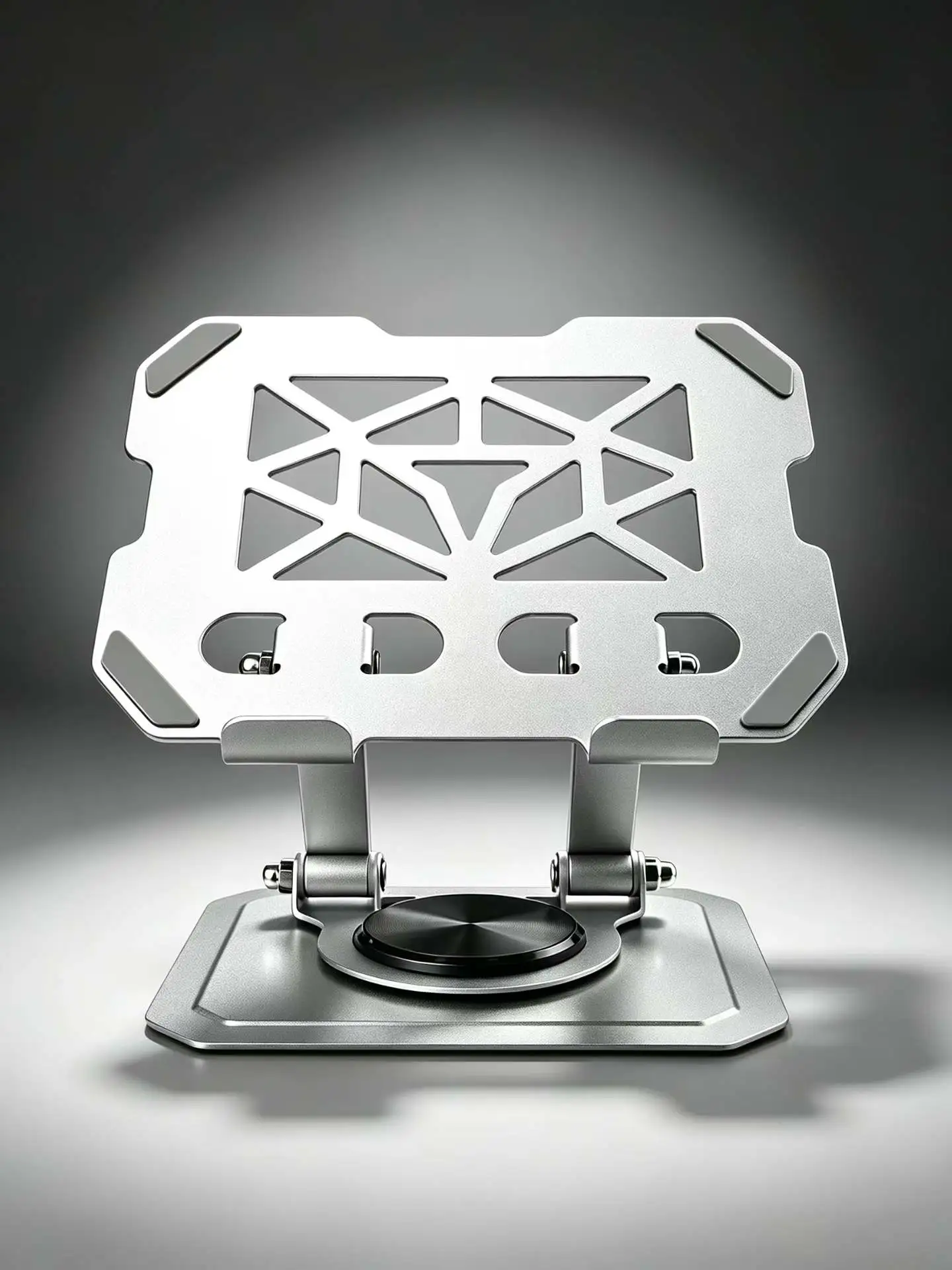 Rotating notebook stand, vertical desktop, height-increasing, hollowed-out, heat-dissipating, lift-up and foldable metal notebook computer stand detail image 5