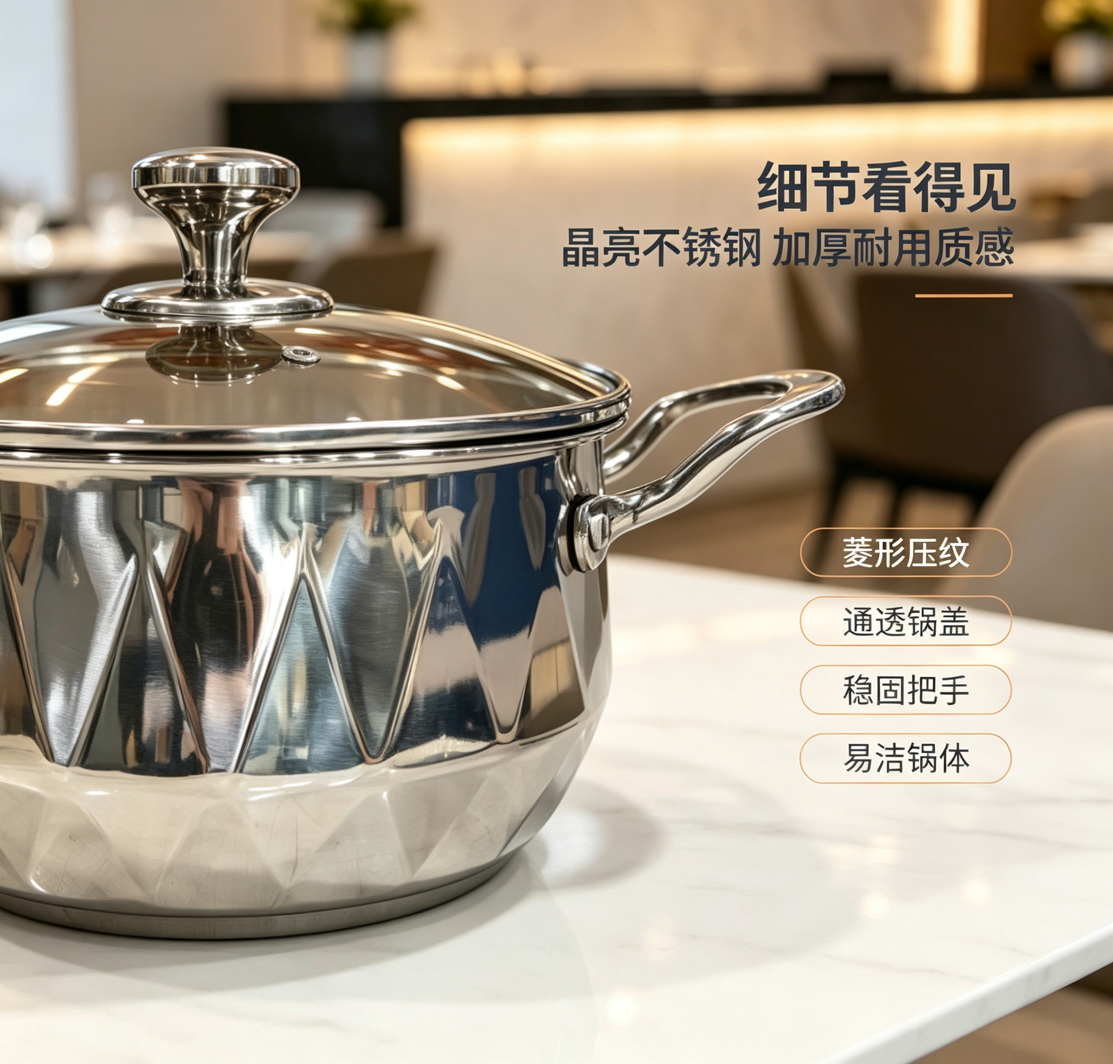CGUCOOK thickened stainless steel silver diamond cookware 8-piece set, double-bottom steel handle soup pot, high-end household pot set combination, multi-specification soup pot 20-26cm set Specification image