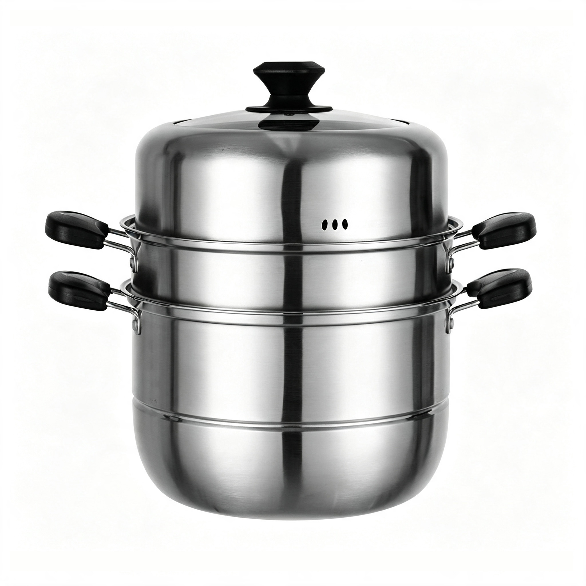 CGUCOOK stainless steel three-layer steamer rack combination cover, household thickened electric wood handle stainless steel steamer visible cover, large soup pot, steaming fish pot, induction cooker universal pot Item Picture