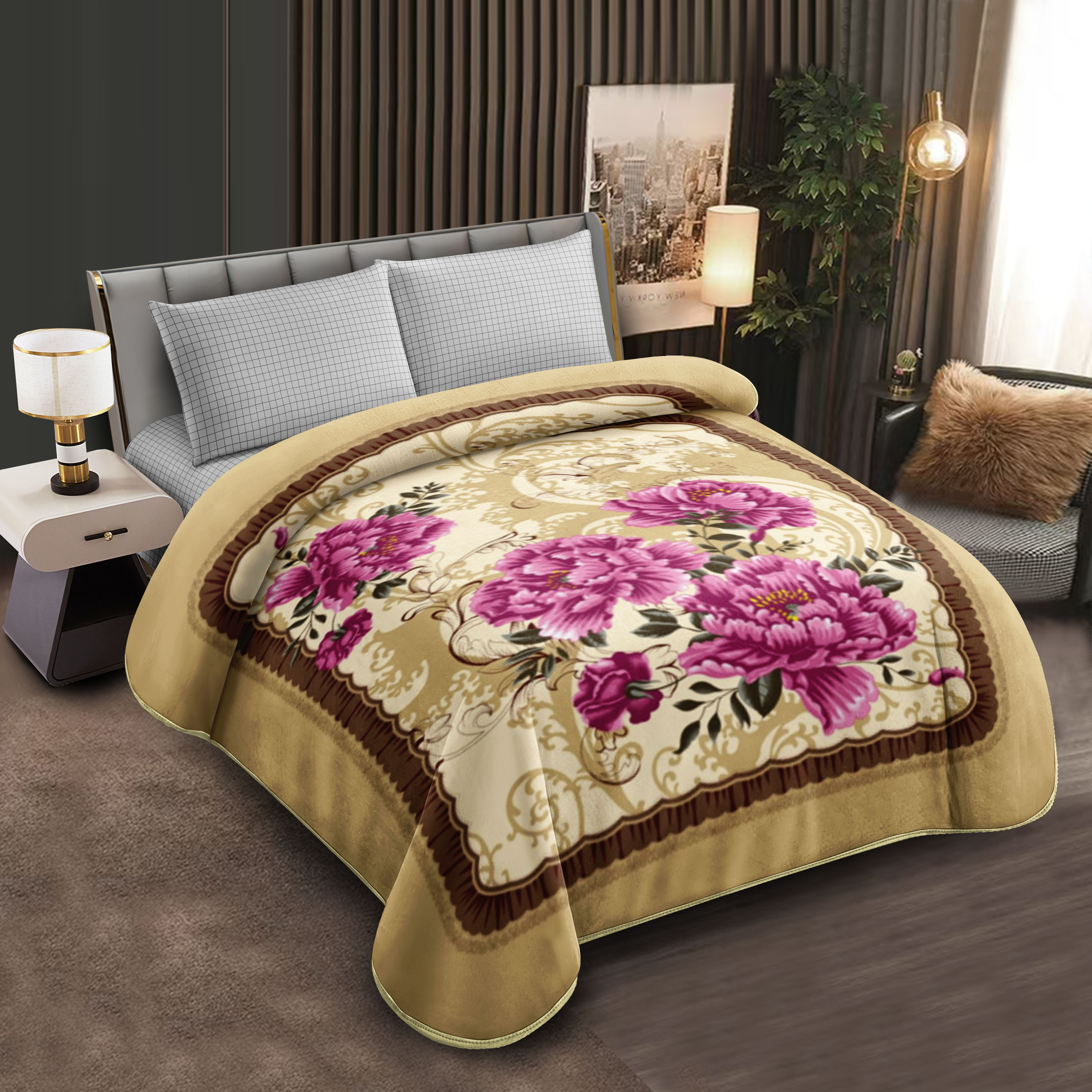 Middle East blanket export, foreign trade floral pattern Raschel blanket, cloud blanket, composite blanket wholesale, customization, large double size beige floral pattern soft blanket, warm cover blanket, home bed blanket, thick style for winter warmth Middle East blanket export, foreign trade floral pattern Raschel blanket, cloud blanket, composite blanket wholesale, customization, large double size beige floral pattern soft blanket, warm cover blanket, home bed blanket, thick style for winter warmth