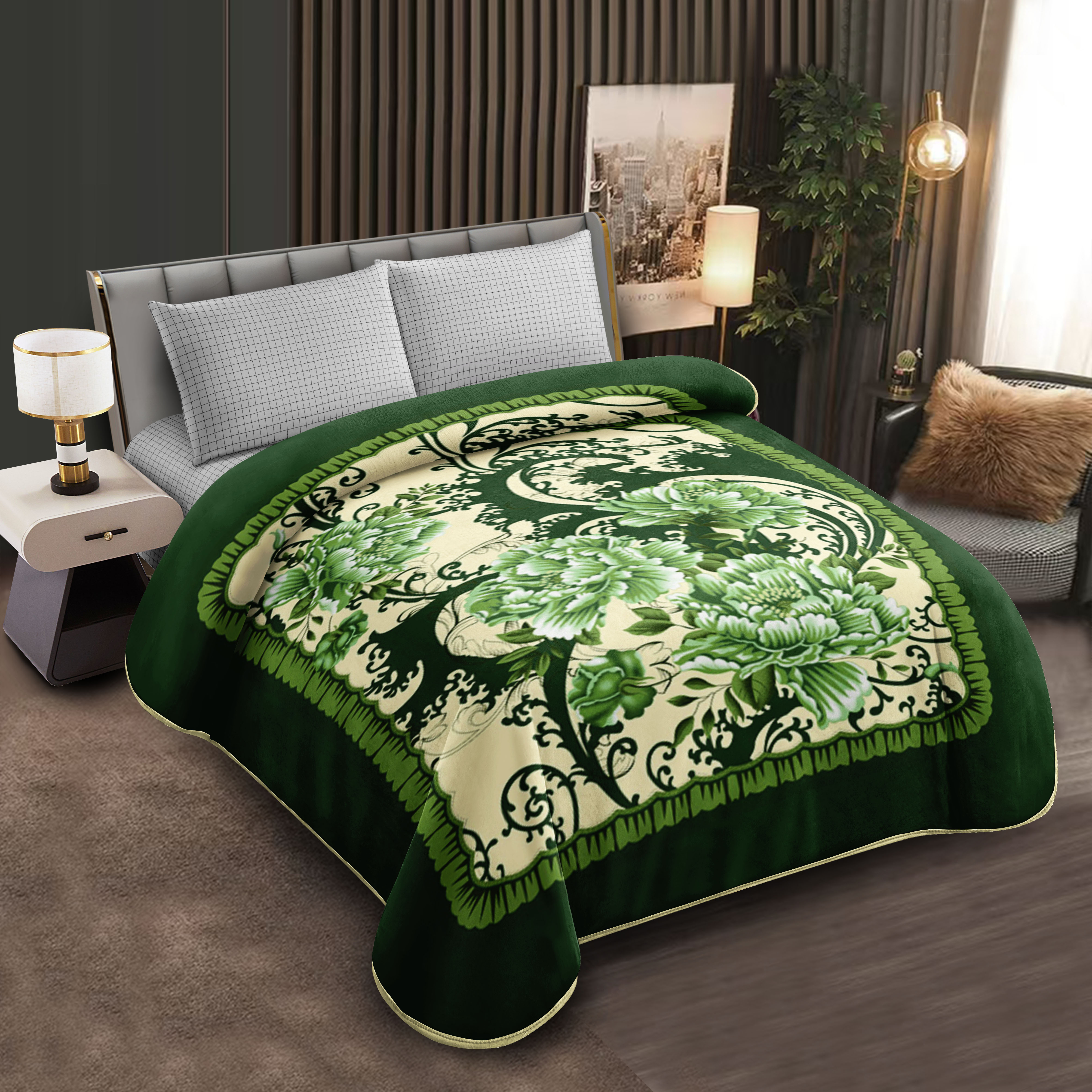 Middle East blanket export, foreign trade floral pattern Raschel blanket, cloud blanket, composite blanket wholesale, customization, large double size beige floral pattern soft blanket, warm cover blanket, home bed blanket, thick style for winter warmth Item Picture