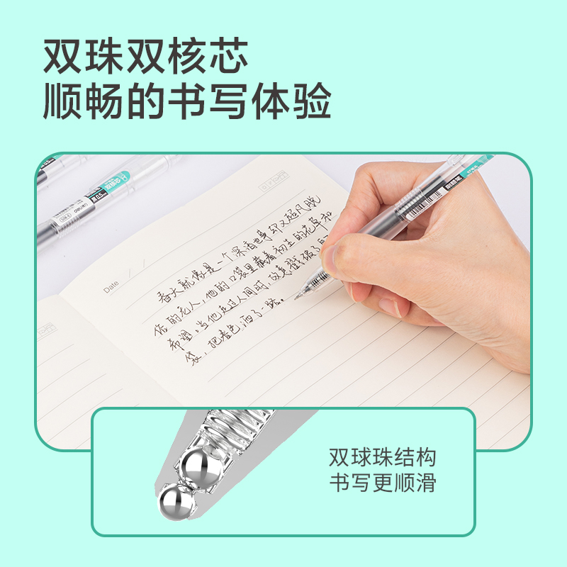 Deli S08-E Quick-drying Press Student Gel Pen 0.5mm Double Bead ST Tip (Black) details Picture