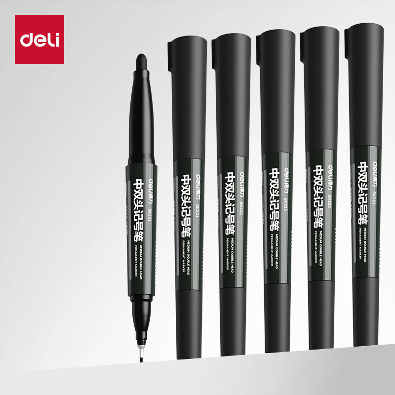 Deli SK221 Double-headed Marker Pen (Black)