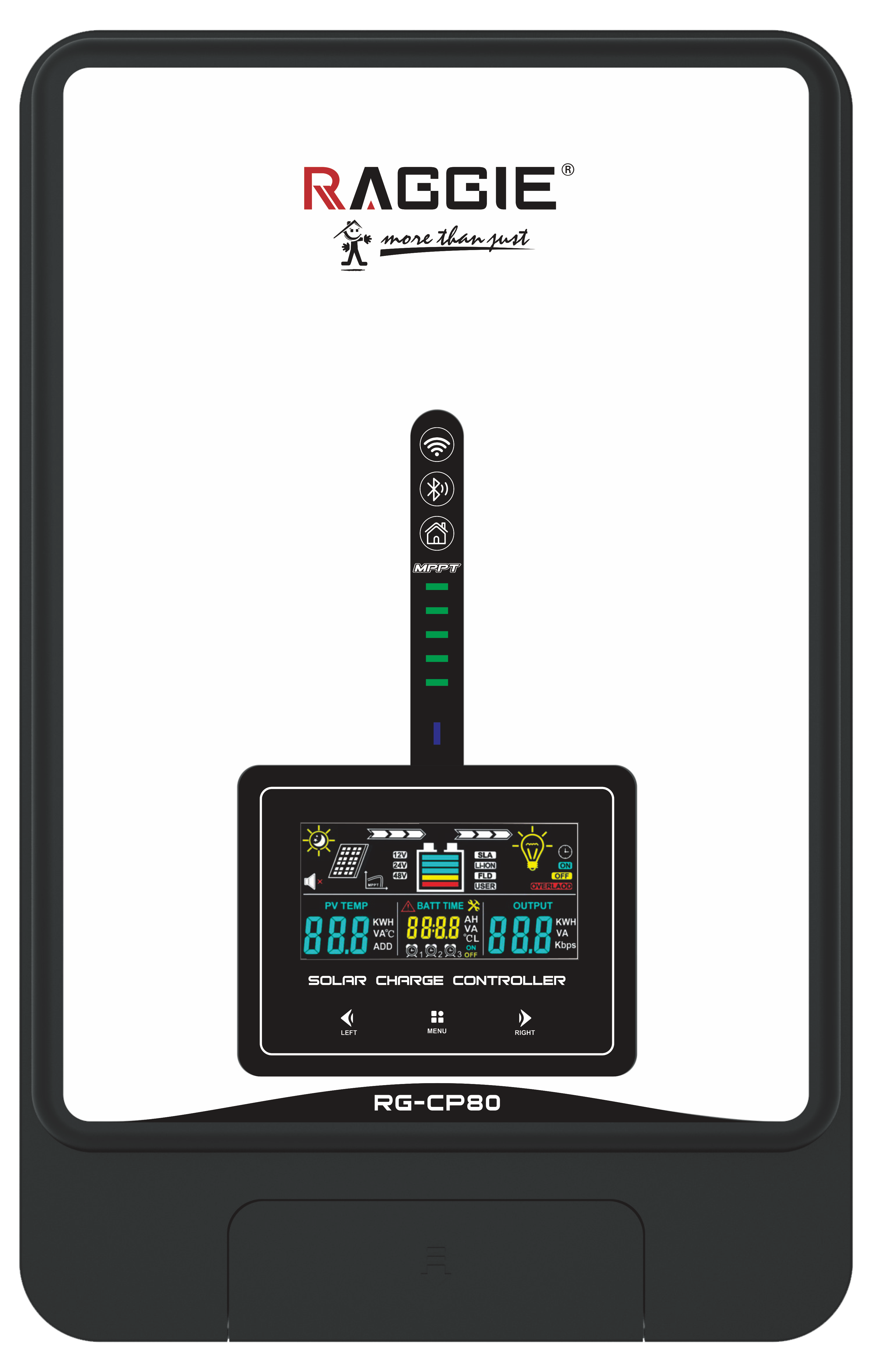 RAGGIE high-end MPPT solar controller, Bluetooth iot remote monitoring, cast aluminum shell, color screen touch, 60A home and commercial energy storage controller