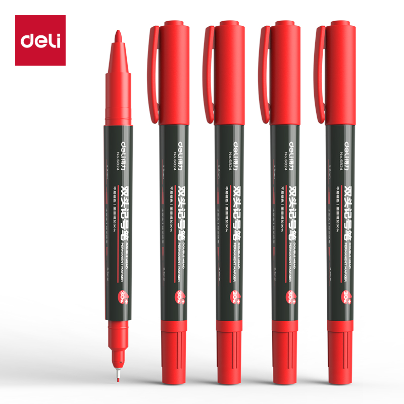 Delisida 6824 Small Double-headed Marker Pen (Red)