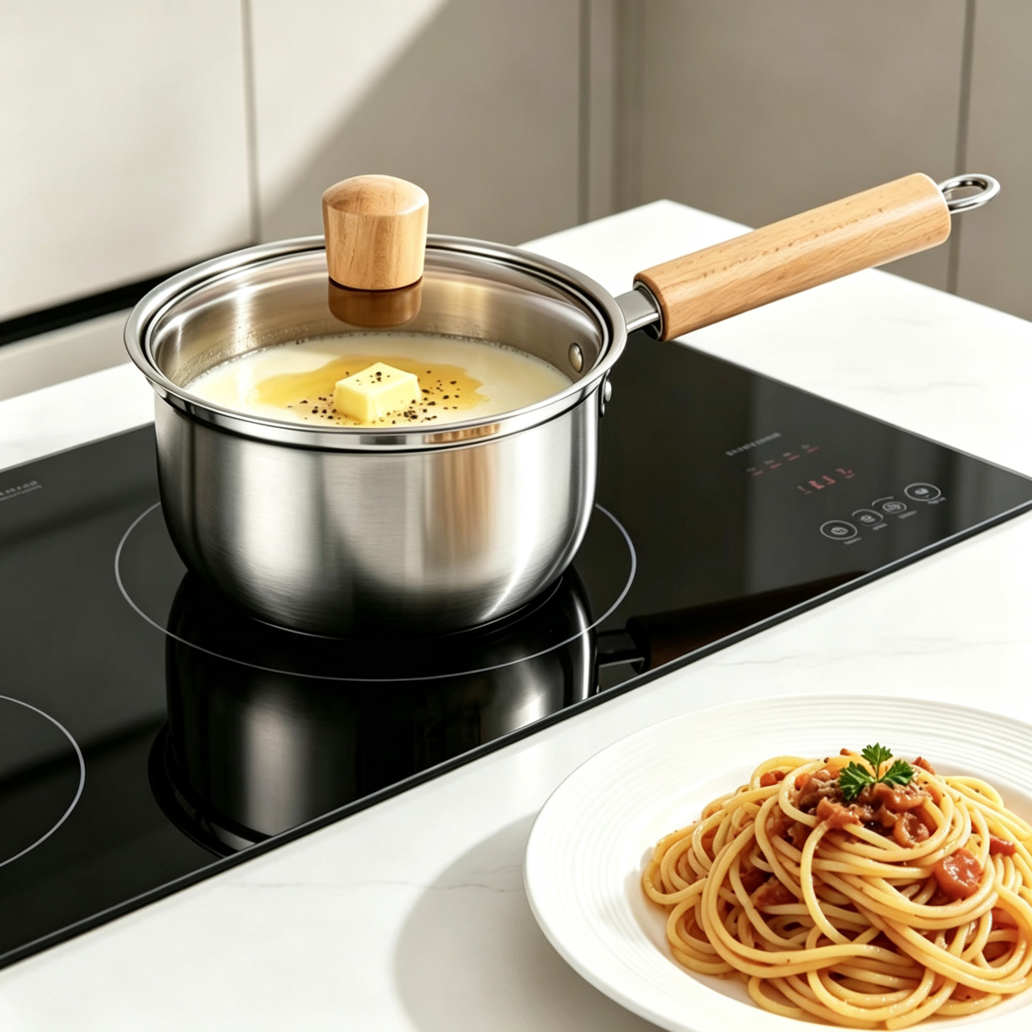 CGUCOOK stainless steel small milk pot, food-grade thickened milk pot, anti-scald wooden handle for cooking noodles, single-handle stainless steel baby food milk pot, electromagnetic universal instant noodle pot Specification image