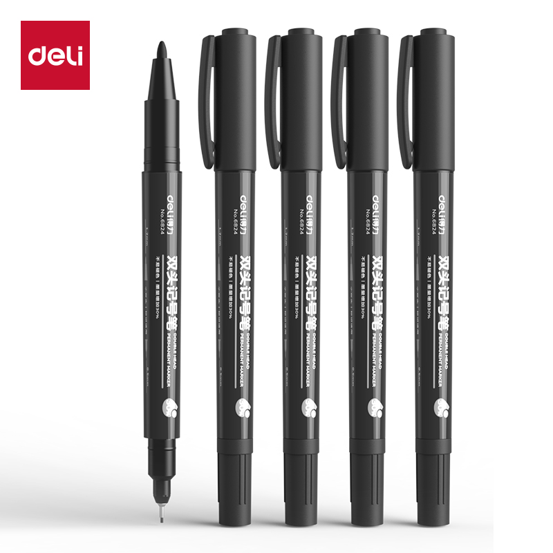 Delisida 6824 Small Double-headed Marker Pen (Black)