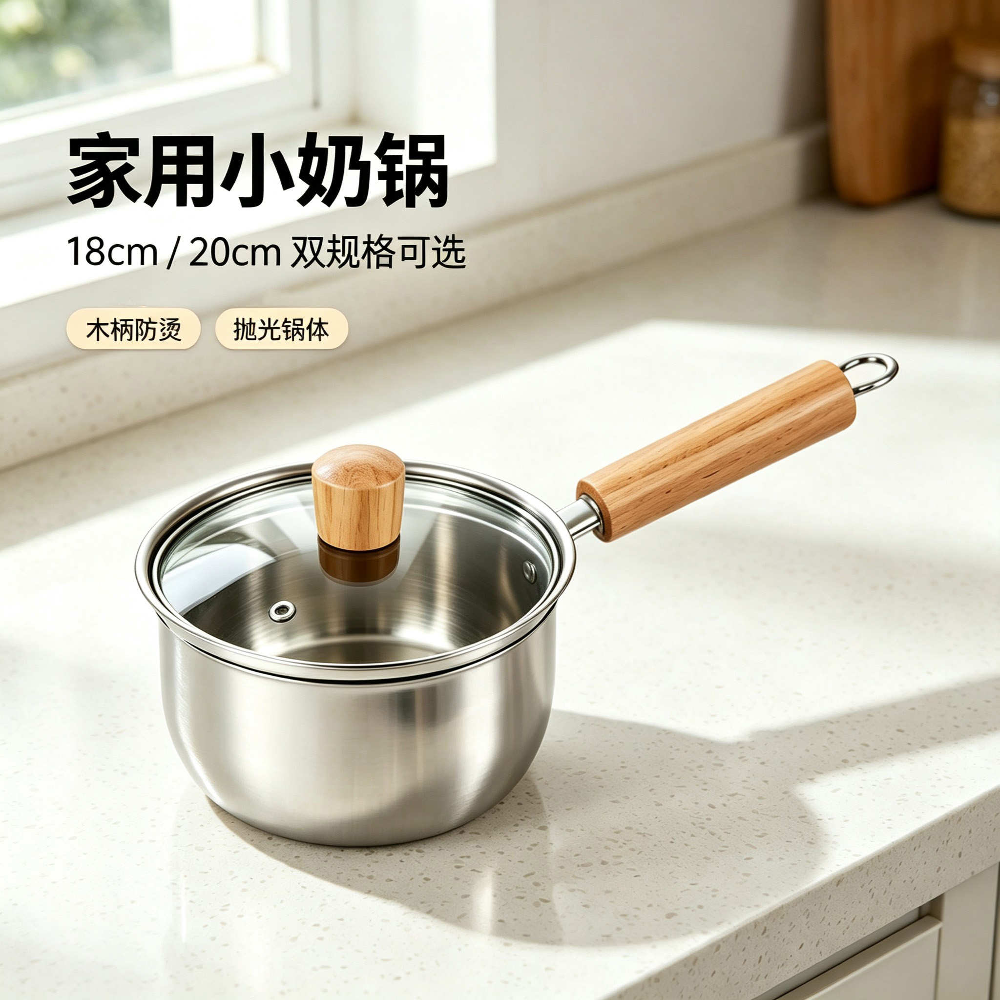 CGUCOOK stainless steel small milk pot, food-grade thickened milk pot, anti-scald wooden handle for cooking noodles, single-handle stainless steel baby food milk pot, electromagnetic universal instant noodle pot details Picture