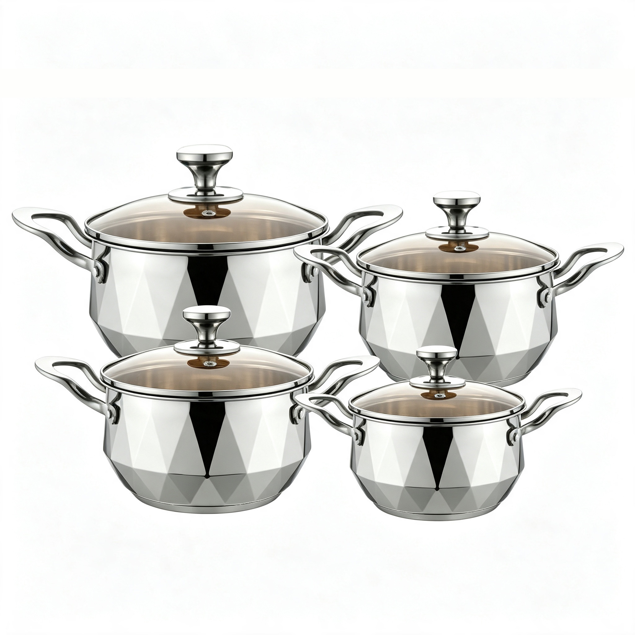 CGUCOOK thickened stainless steel silver diamond cookware 8-piece set, double-bottom steel handle soup pot, high-end household pot set combination, multi-specification soup pot 20-26cm set Item Picture