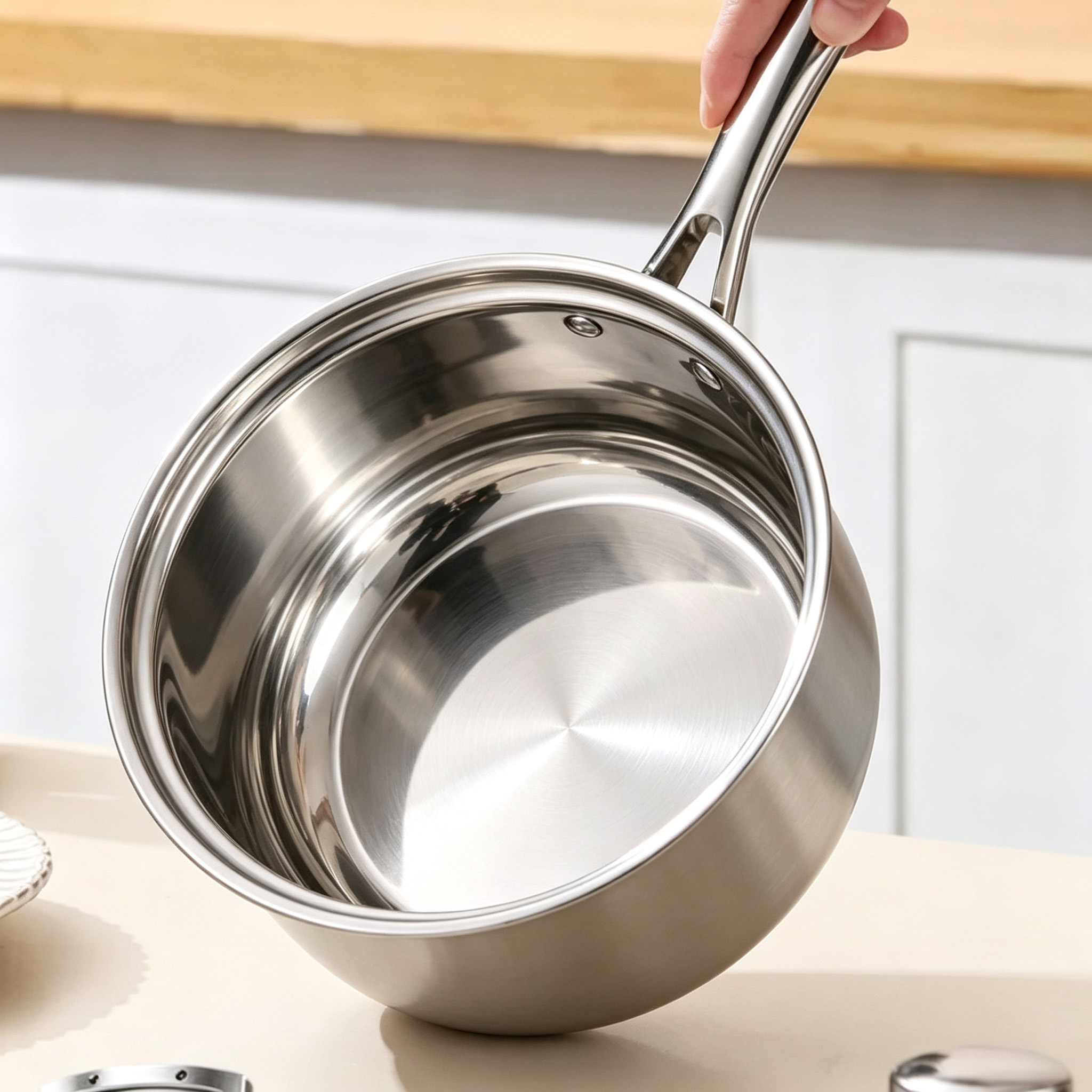 CGUCOOK stainless steel small milk pot, thickened milk pot, noodle cooking stainless steel single handle baby food milk pot, electromagnetic universal instant noodle pot Specification image