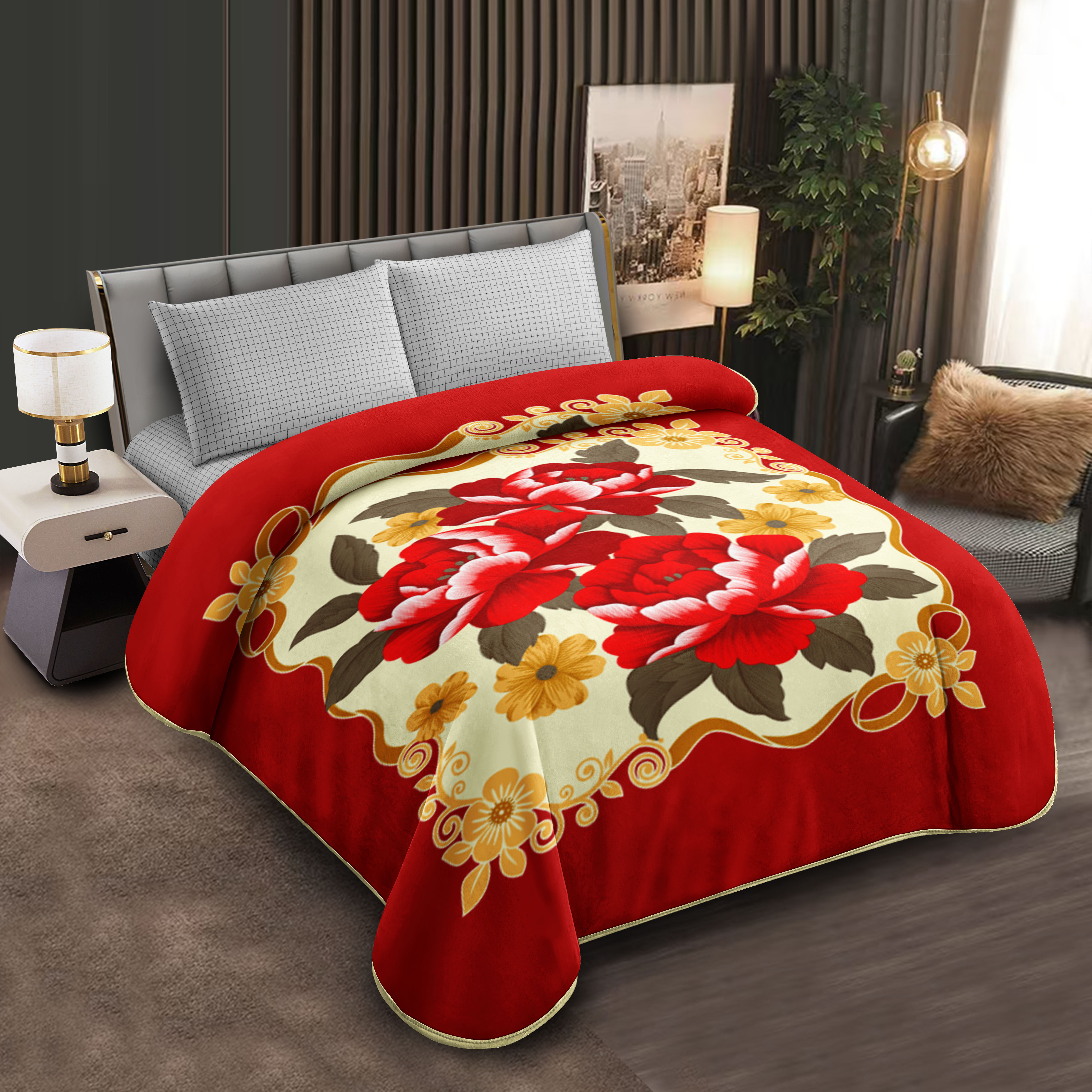 Middle East blanket export, foreign trade floral pattern Raschel blanket, cloud blanket, composite blanket wholesale, customization, large double size in stock, custom-made Specification image