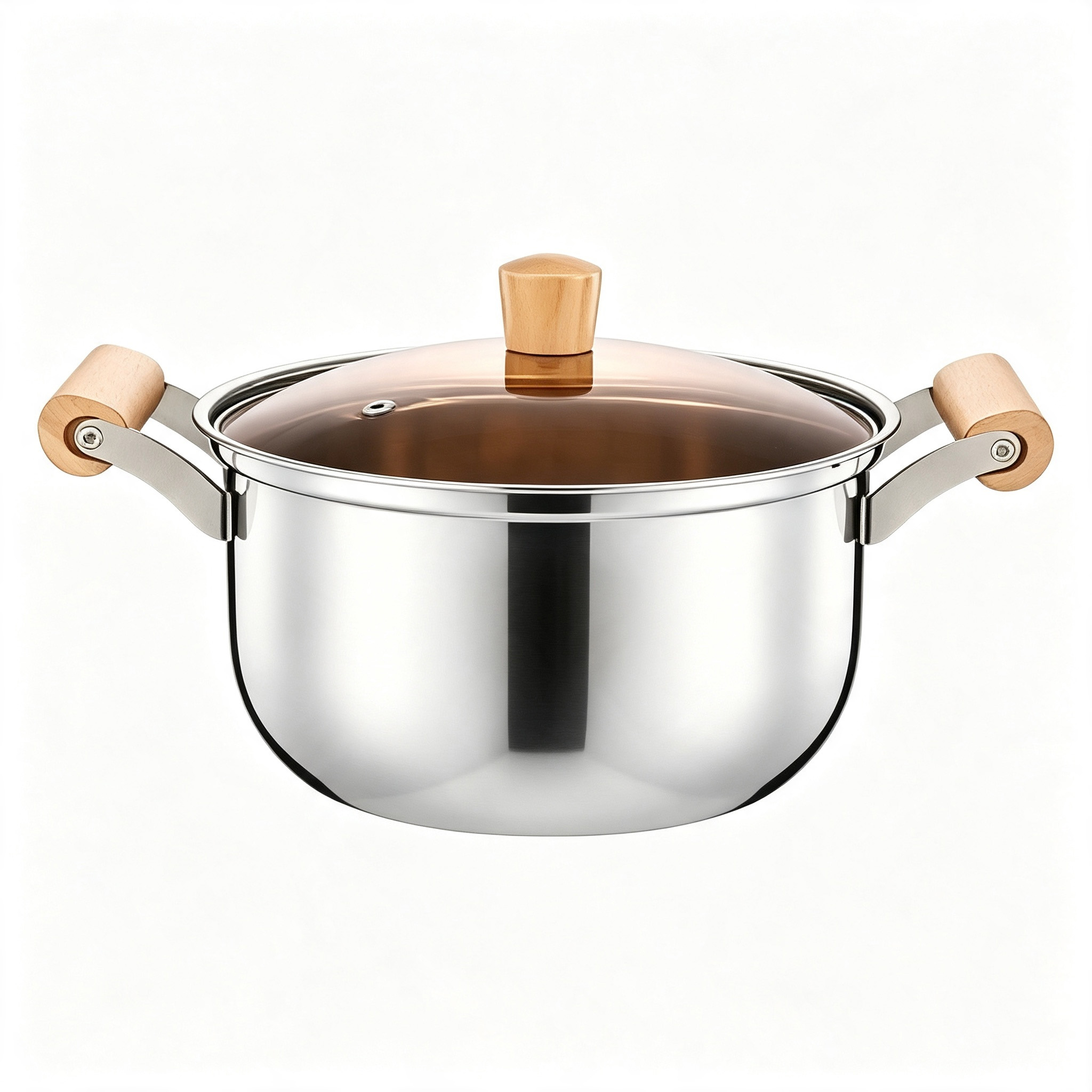 CGUCOOK con mango de madera sólida cacerola de acero inoxidable de grado alimenticio con mango de madera antiplanchado doméstico cacerola de ánforas engrosada cocina de inducción cocina de gas cacerola universal de acero inoxidable Item Picture