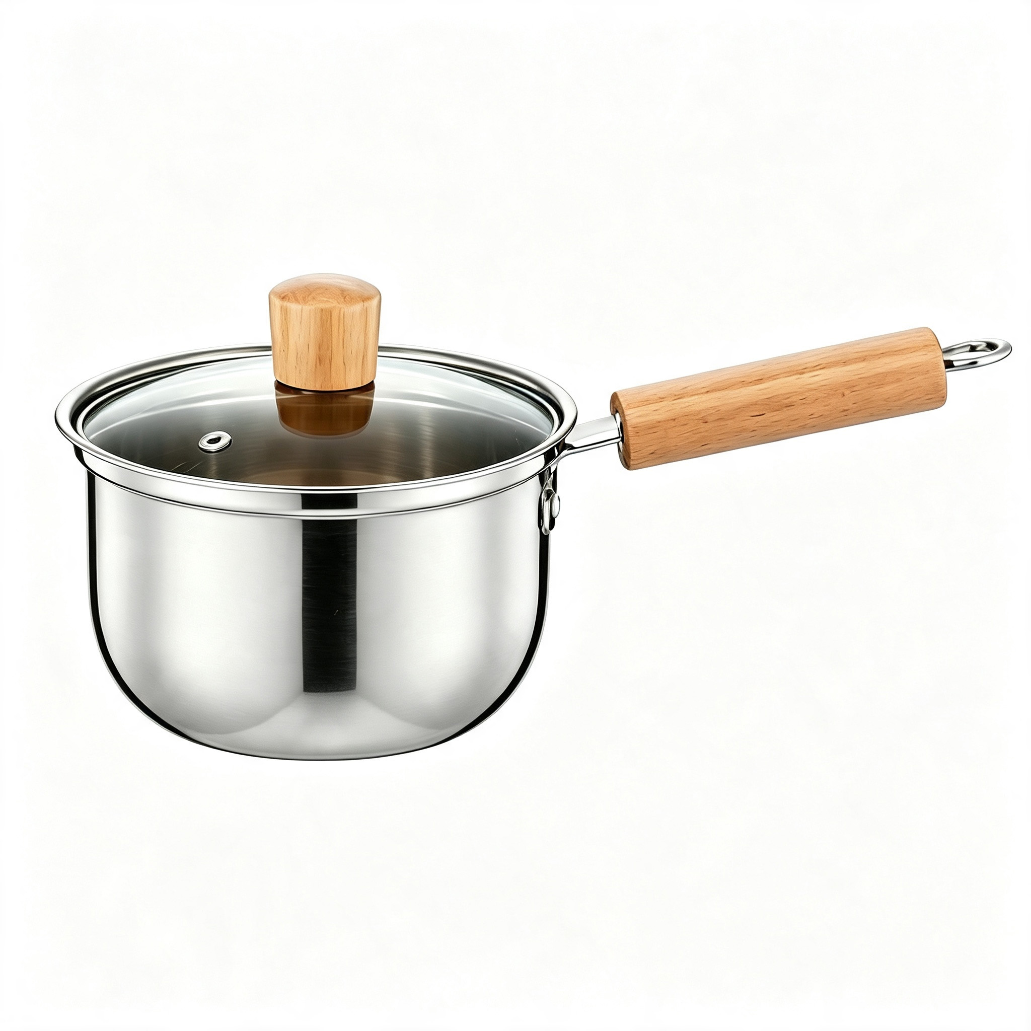 CGUCOOK stainless steel small milk pot, food-grade thickened milk pot, anti-scald wooden handle for cooking noodles, single-handle stainless steel baby food milk pot, electromagnetic universal instant noodle pot Item Picture
