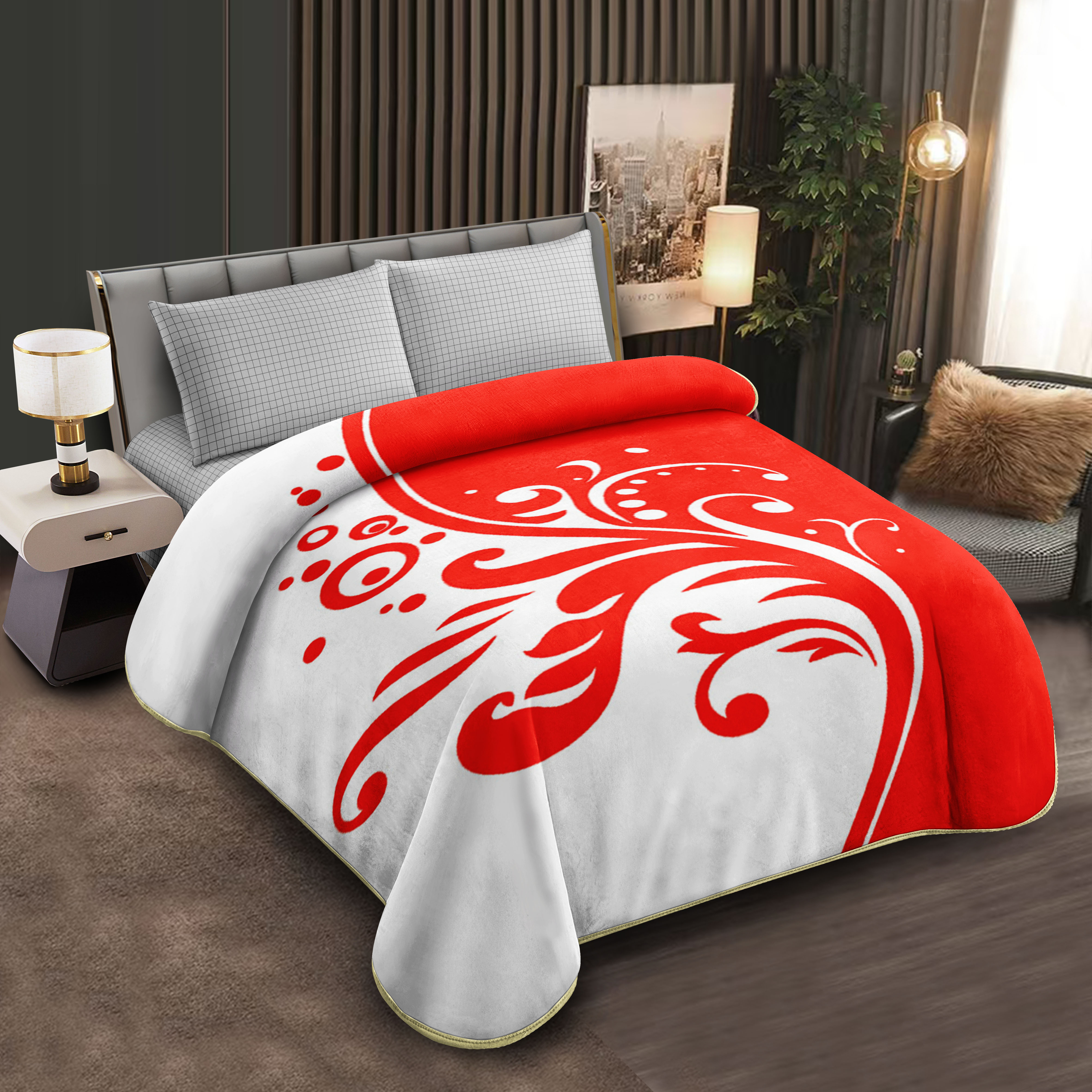 Middle East blanket export, foreign trade, floral pattern, Lashel blanket, cloud blanket, composite blanket wholesale, customization, large double size, multi-color pattern warm blanket, soft and comfortable, home cover blanket, winter essential, red and white style