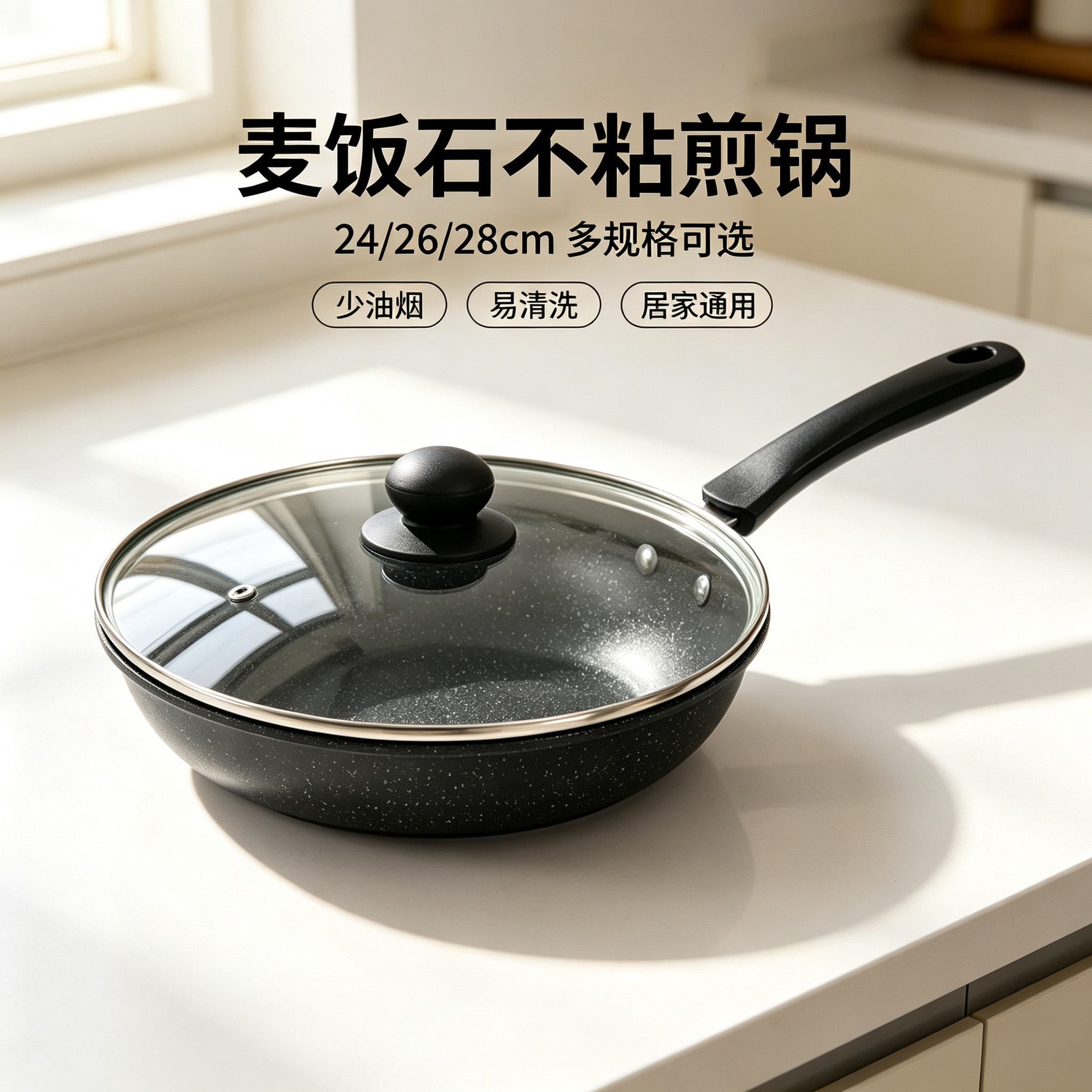 CGUCOOK Cross-border tourmaline Non-stick Frying pan for eggs and steaks, carbon steel tourmaline non-stick frying plate for home use, available in 24/26/28cm