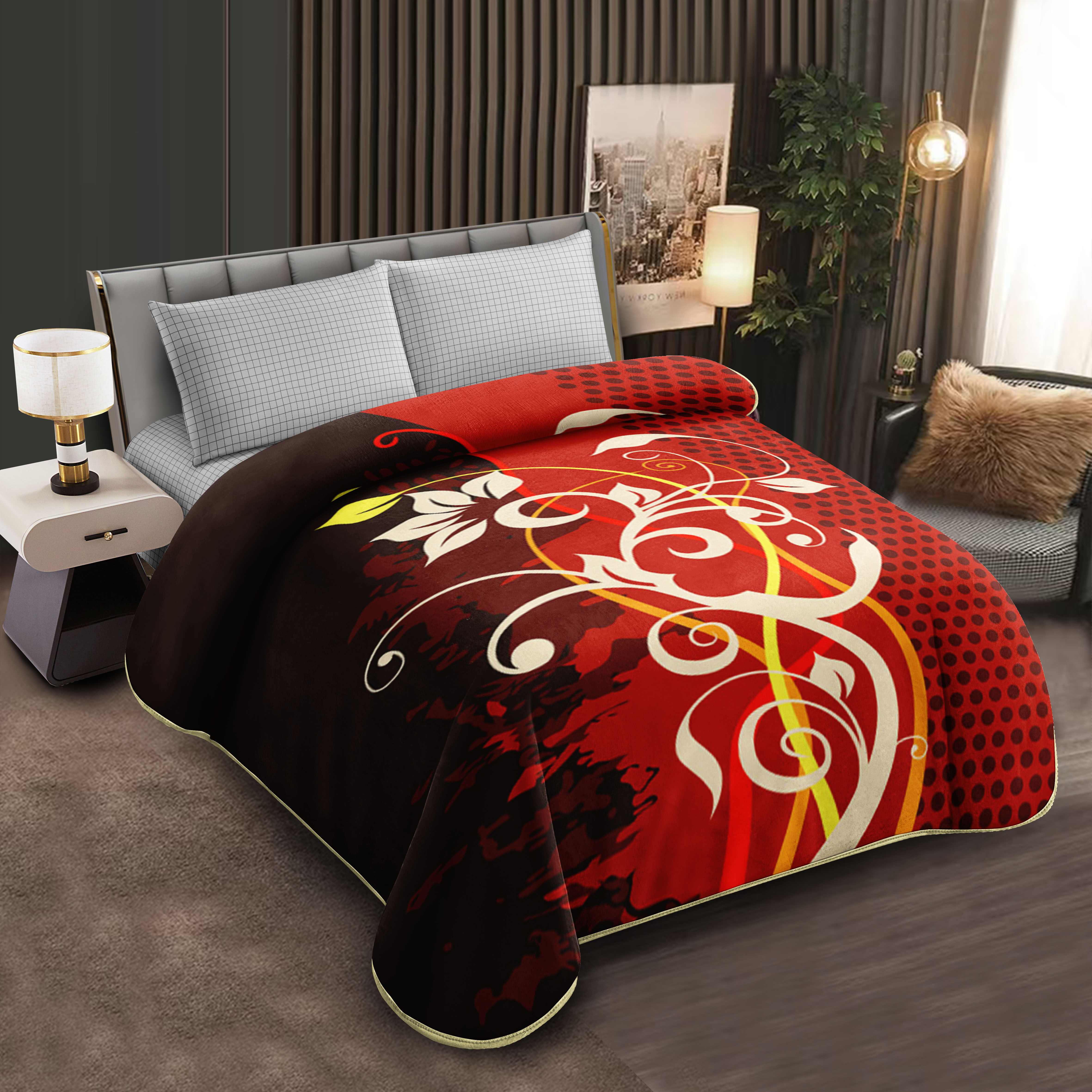 Middle East blanket export, foreign trade, floral pattern, Lashel blanket, cloud blanket, composite blanket wholesale, customization, large double size, fashionable, colorful, geometric texture blanket, soft and warm, home cover blanket, single and double bed blanket, essential for winter Application Scenario