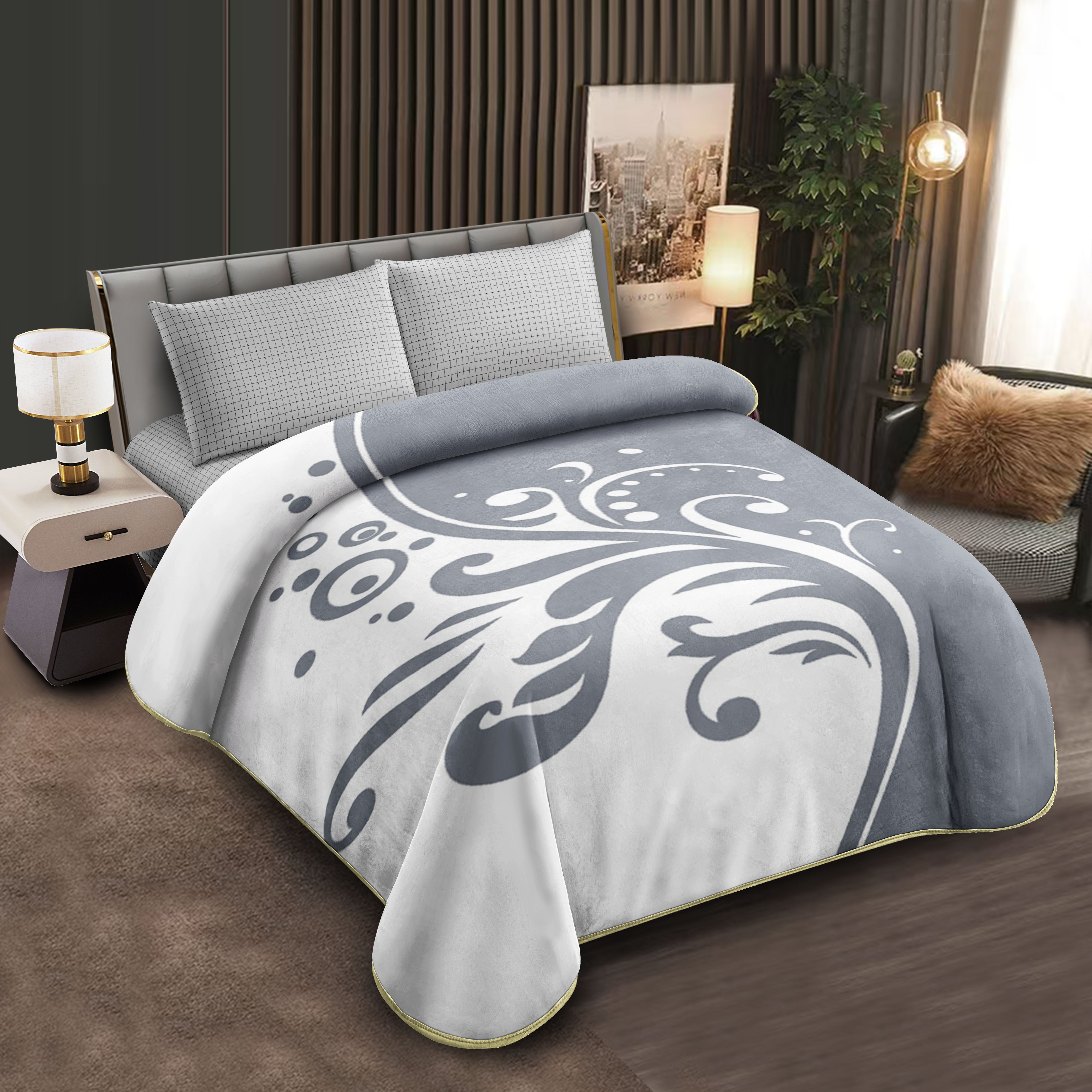 Middle East blanket export, foreign trade, floral pattern, Lashel blanket, cloud blanket, composite blanket wholesale, customization, large double size, multi-color pattern warm blanket, soft and comfortable, home cover blanket, winter essential, red and white style details Picture
