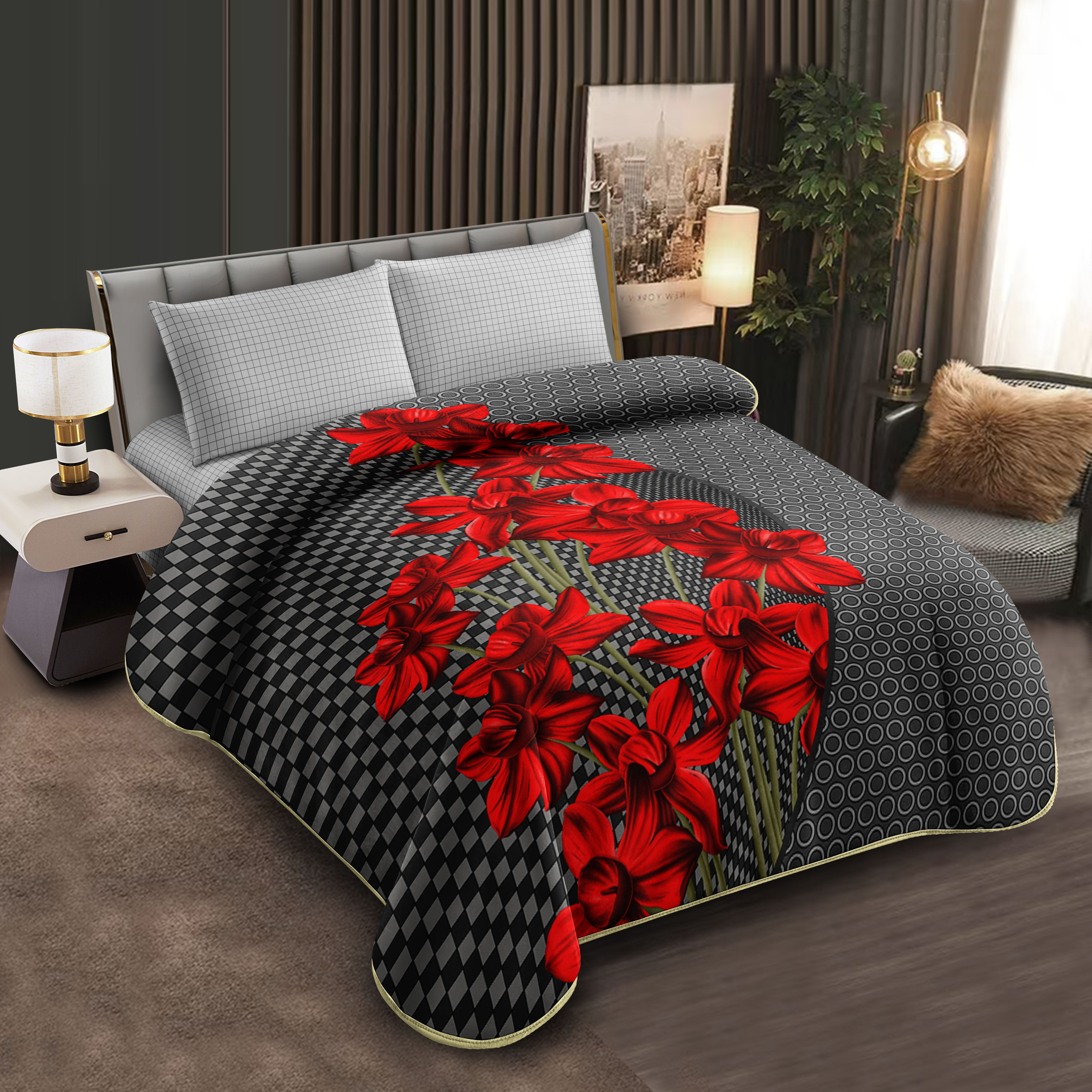 Middle East blanket export, foreign trade floral pattern Raschel blankets, cloud blankets, composite blankets wholesale and customization, large double size warm and soft multi-color velvet blankets, home living room cover blankets, winter warm and casual blankets, thick bed blankets Specification image